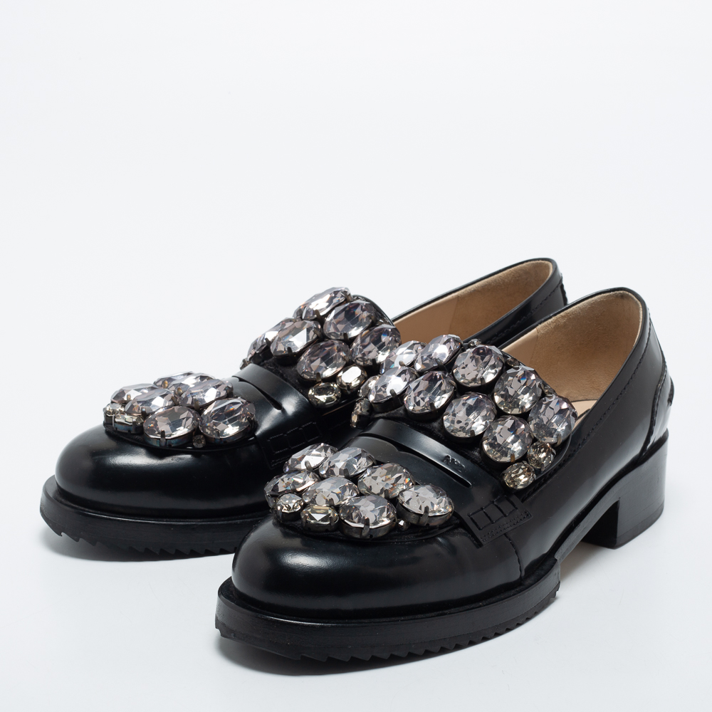 

N21 Black Leather Crystal Embellished Loafers Size