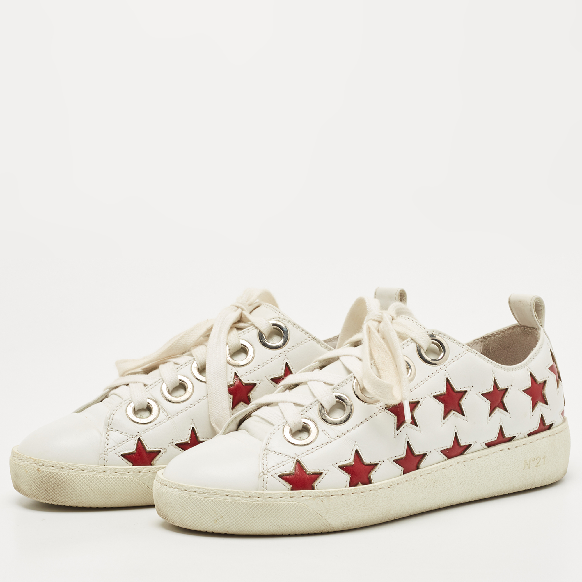 

N21 White/Red Leather Low Top Sneakers Size