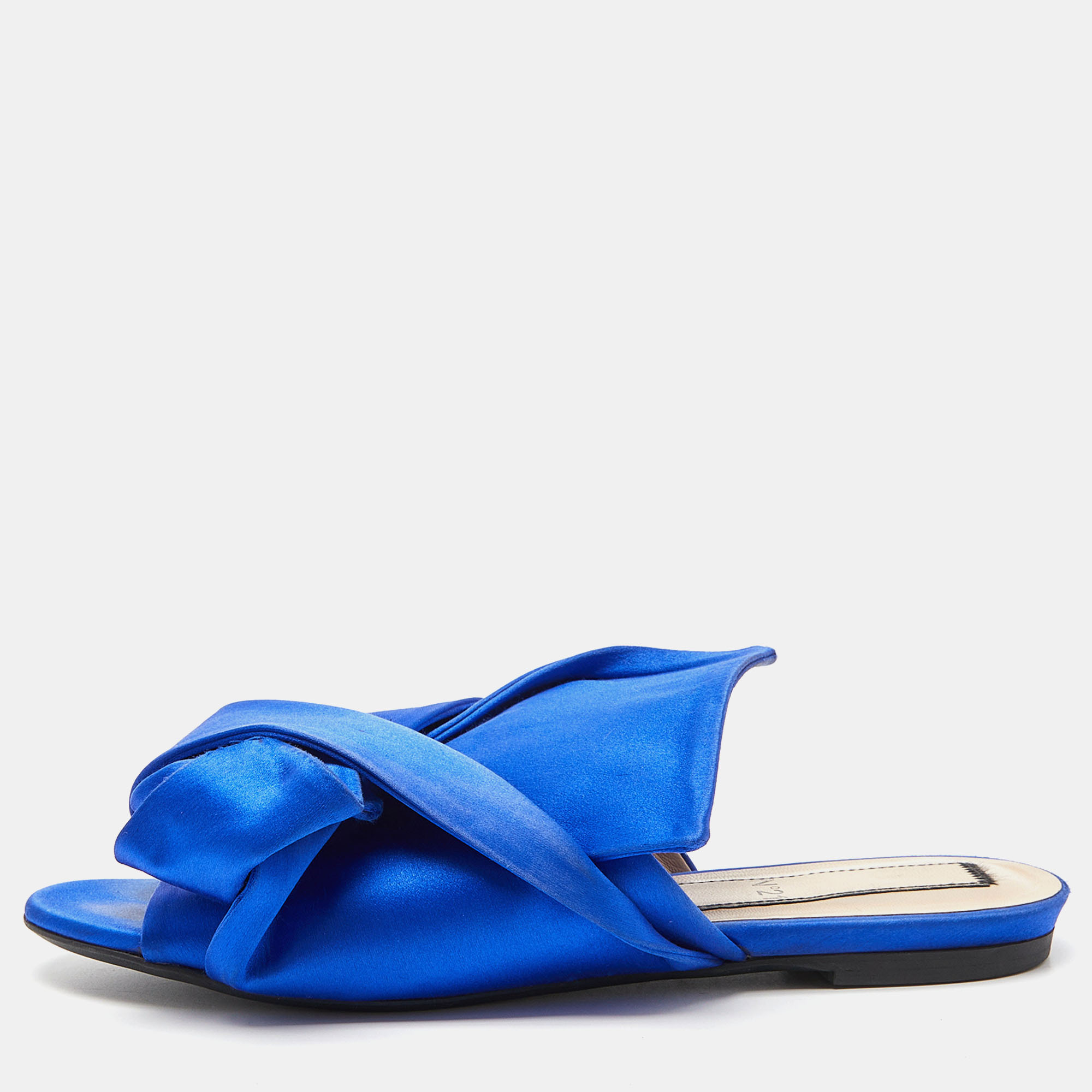 Pre-owned N°21 Blue Satin Knot Flat Slides Size 38