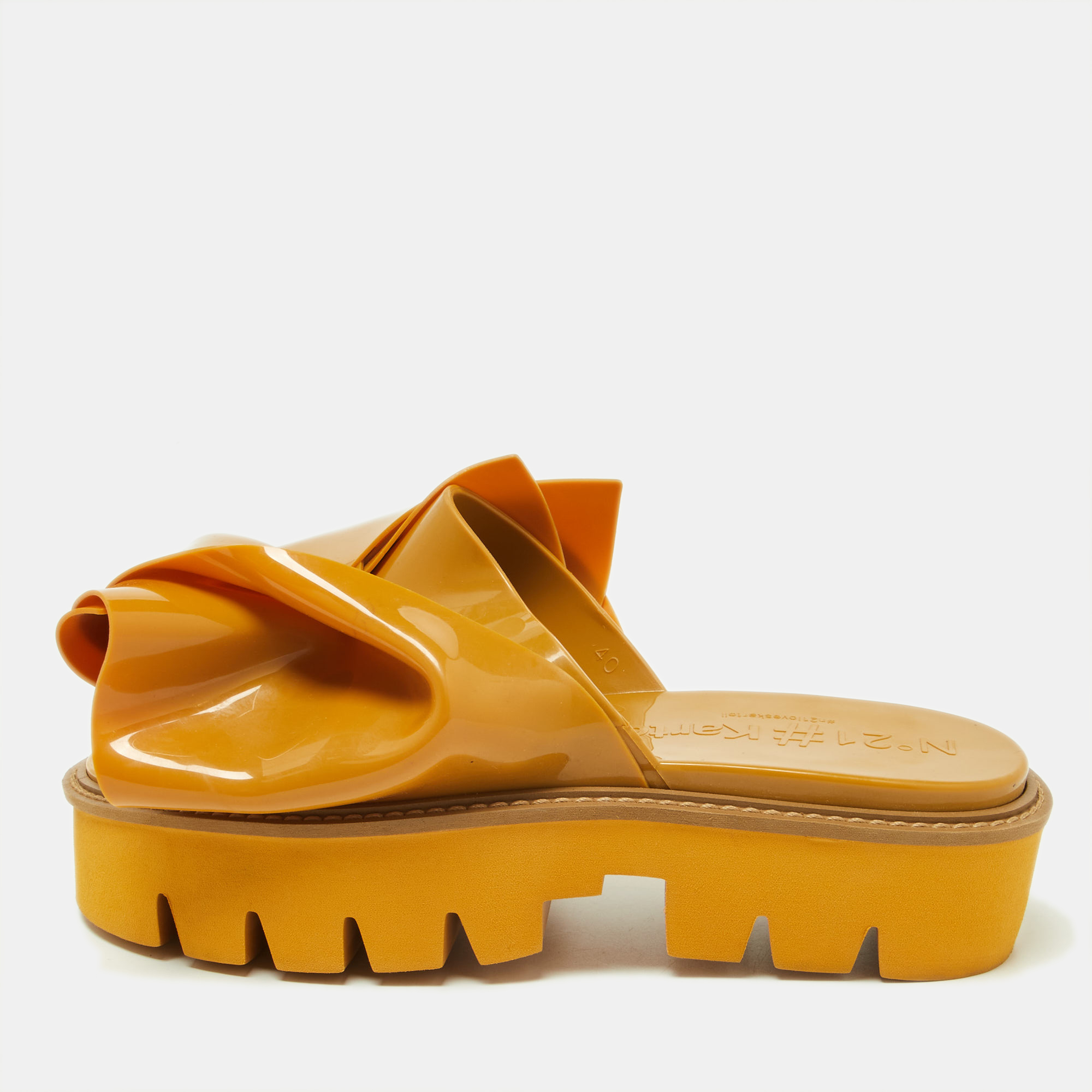 Pre-owned N°21 X Kartell Mustard Knotted Jelly Platform Slides Size 40 In Yellow