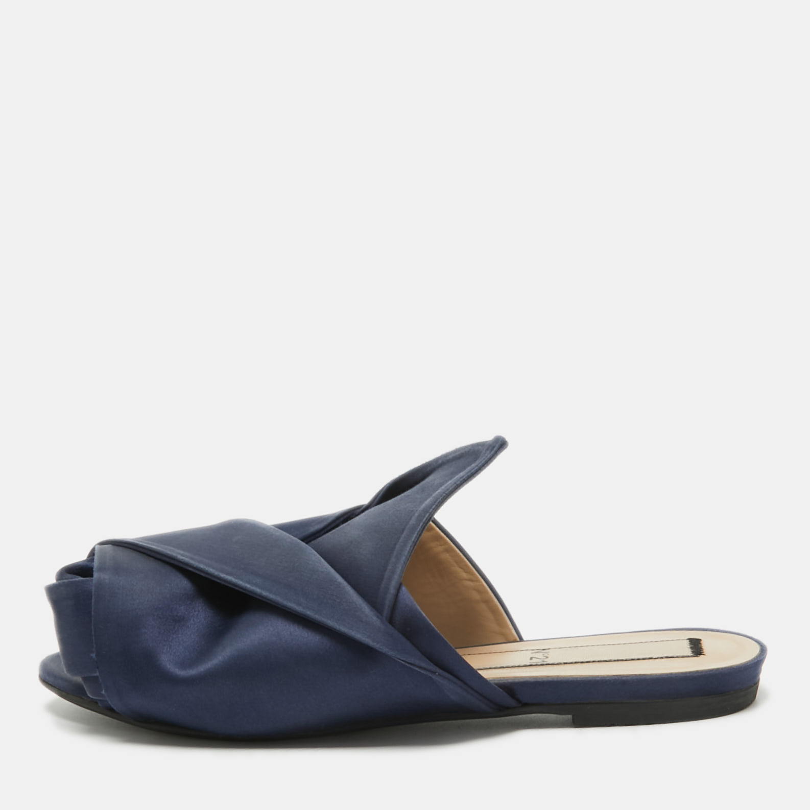 

N21 Navy Blue Satin Knot Flat Mules Size