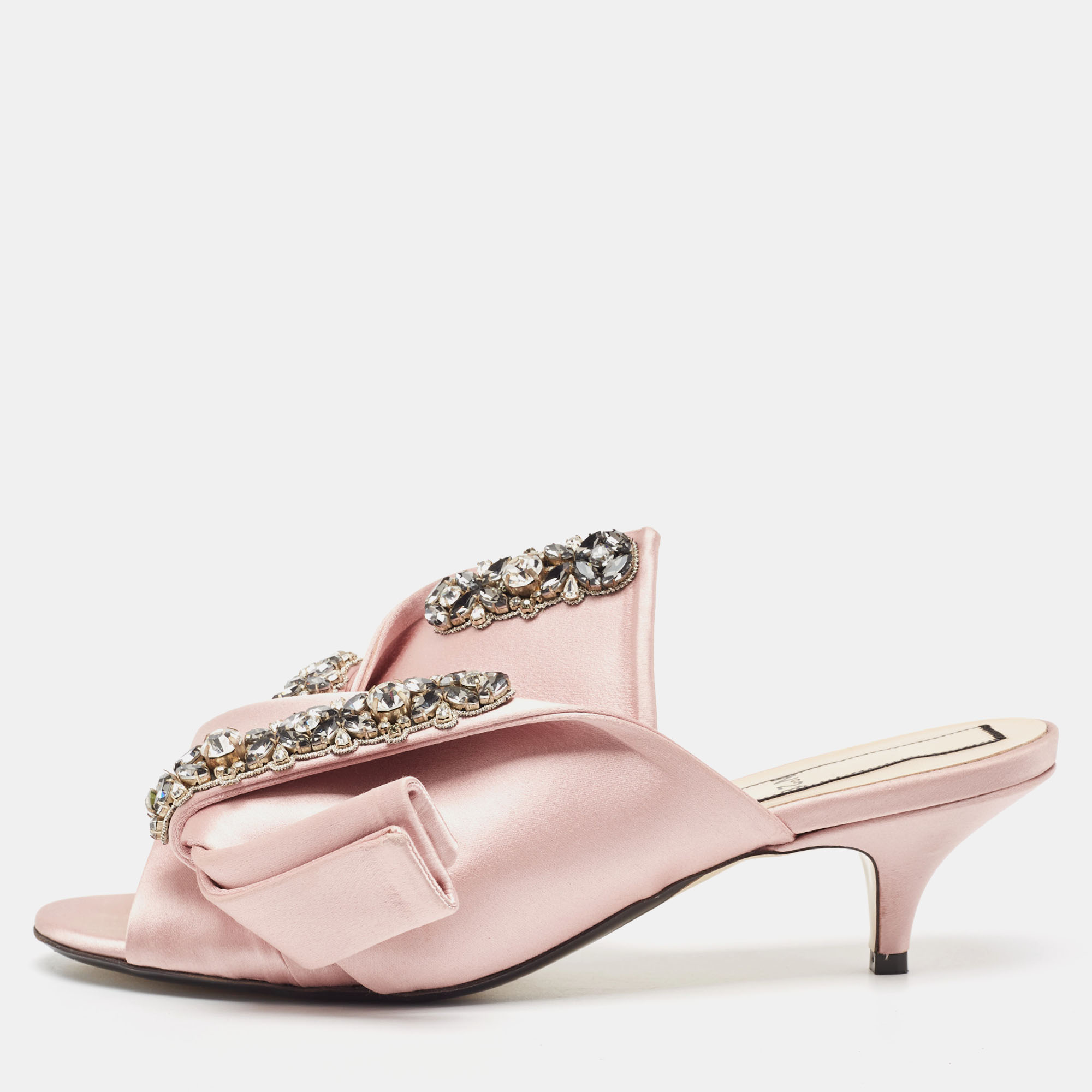 

N21 Pink Satin Crystal Embellished Slide Sandals Size