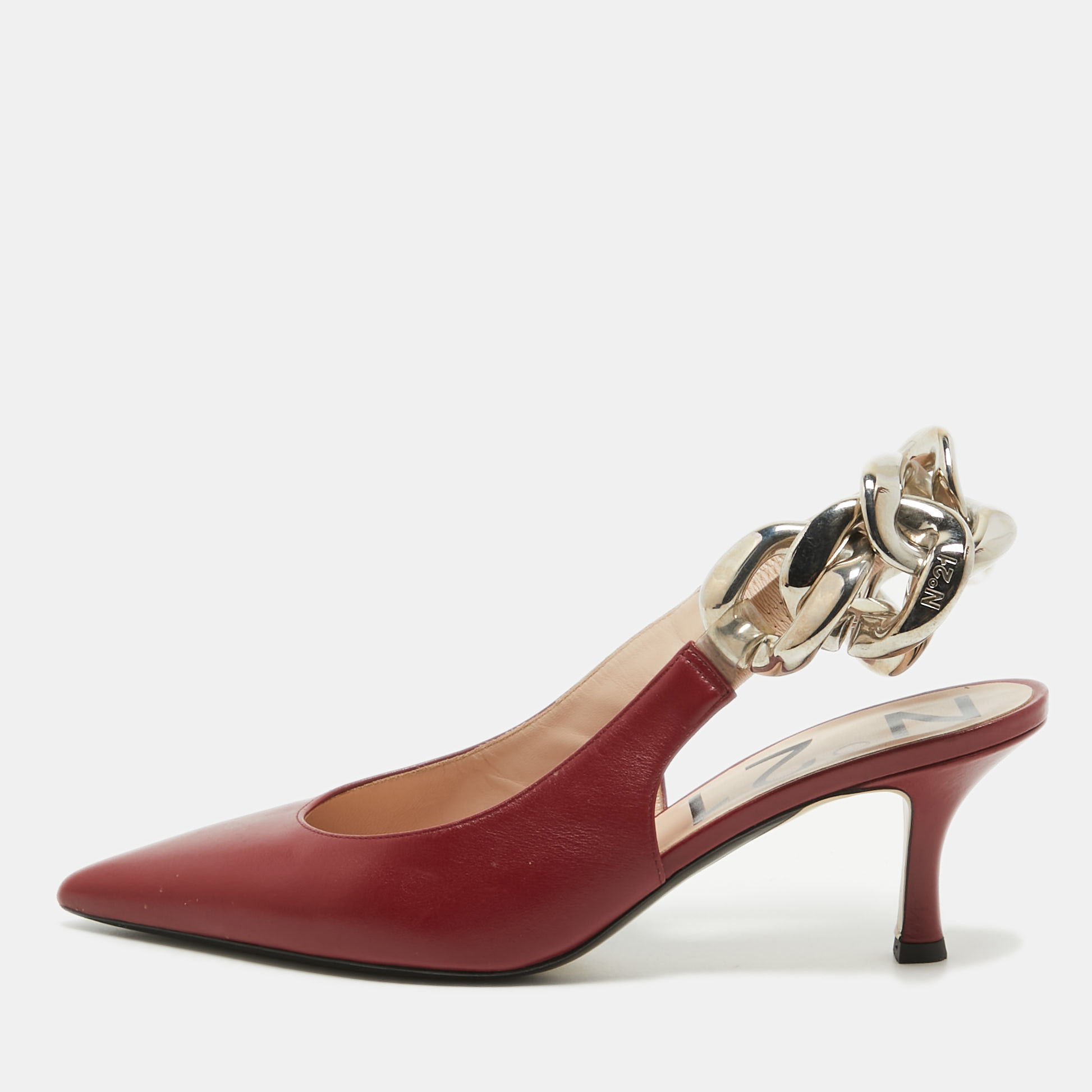 

N21 Red Leather Slingback Pointed Toe Pumps Size, Burgundy