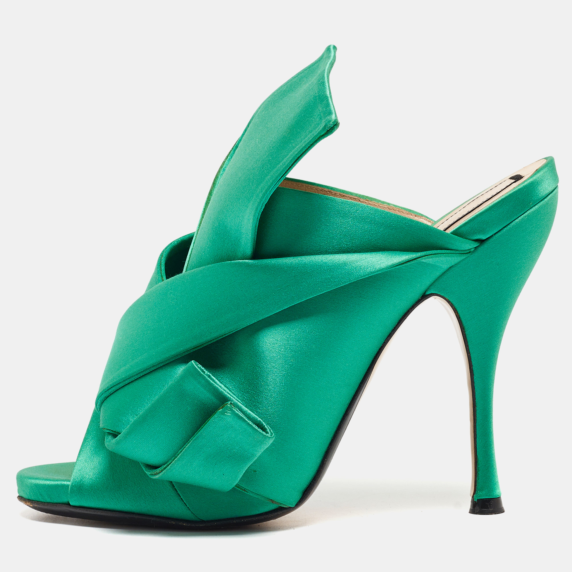 Pre-owned N°21 Green Pleated Satin Ronny Mules Size 39