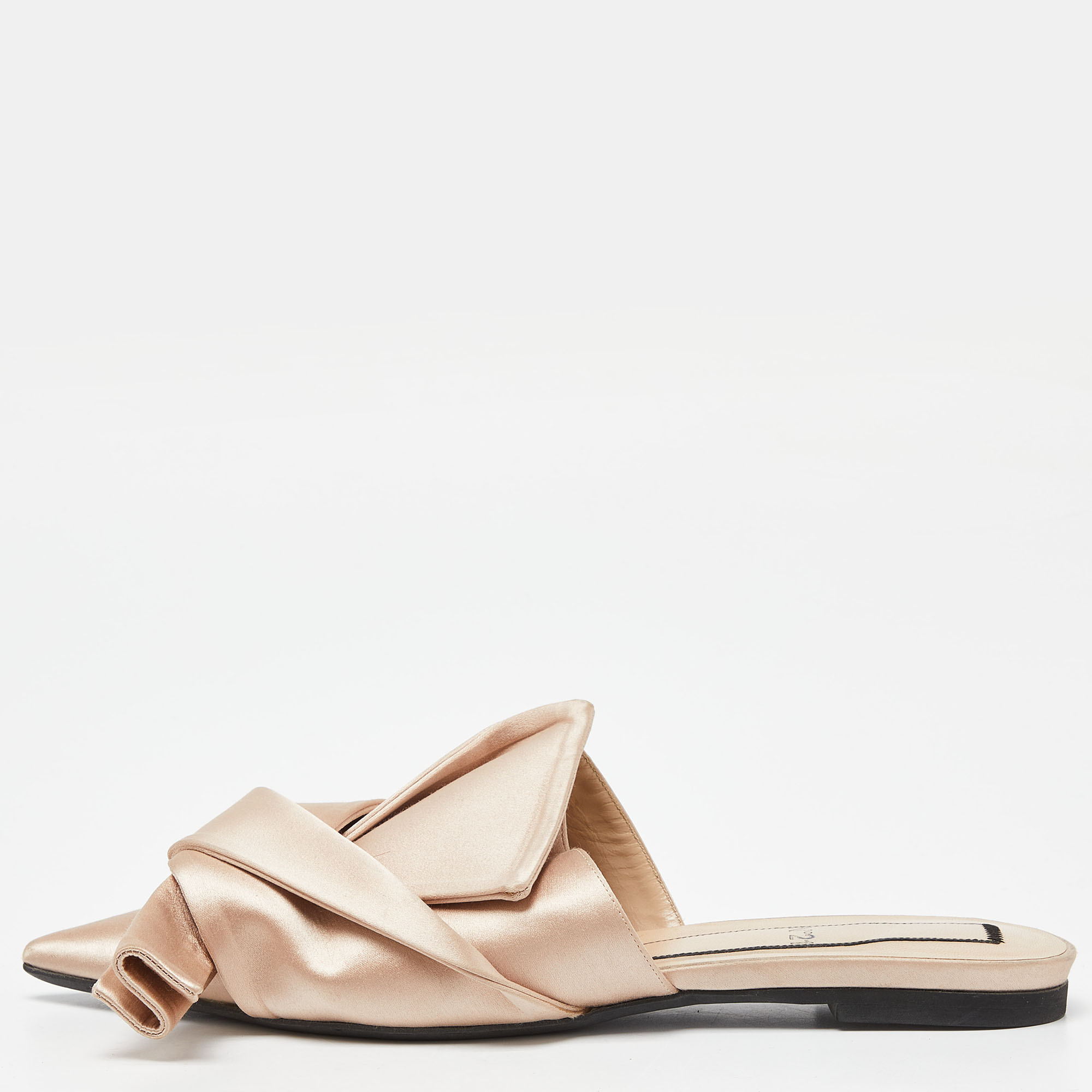 

Nº21 Beige Knotted Satin Pointed Toe Flat Mules Size