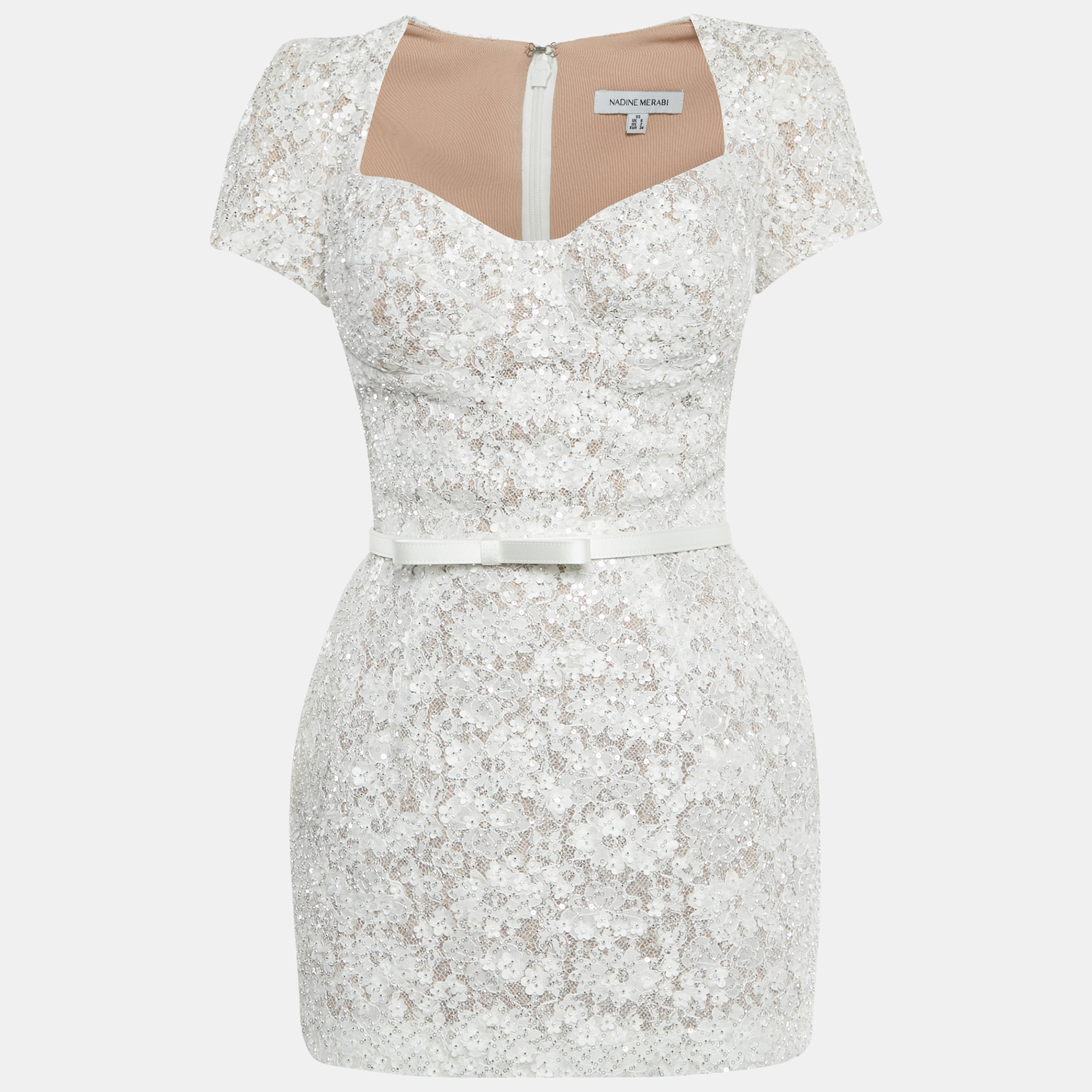 

Nadine Merabi White Embellished Lace Mini Dress S