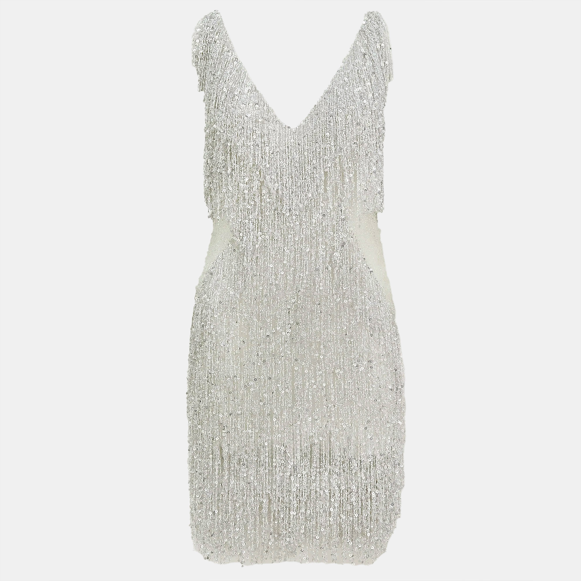 

Naeem Khan Gatsby Tassel Embellished Short Dress M, White