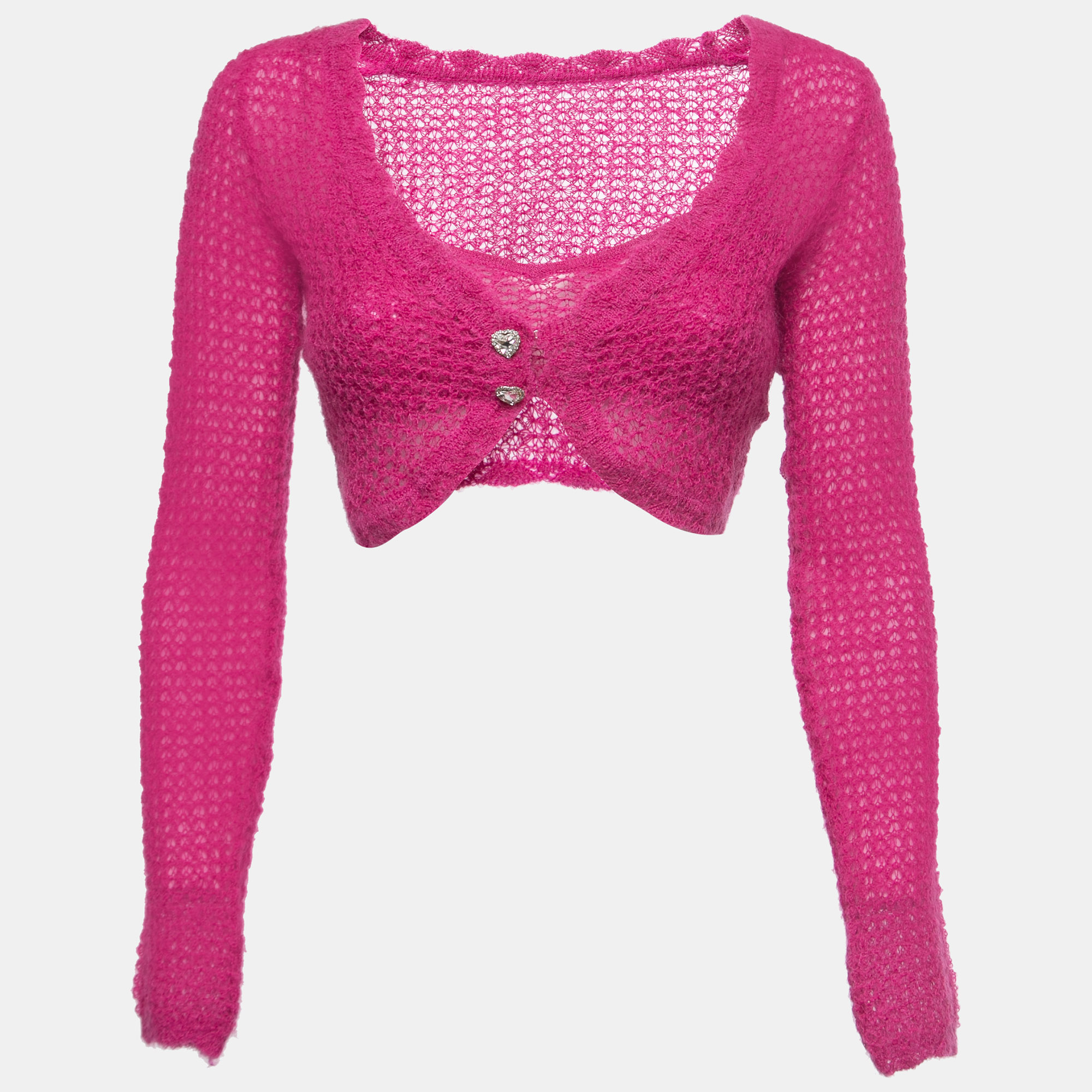 

Nana Jacqueline Hot Pink Crochet Knit Cropped Top and Cardigan Set S
