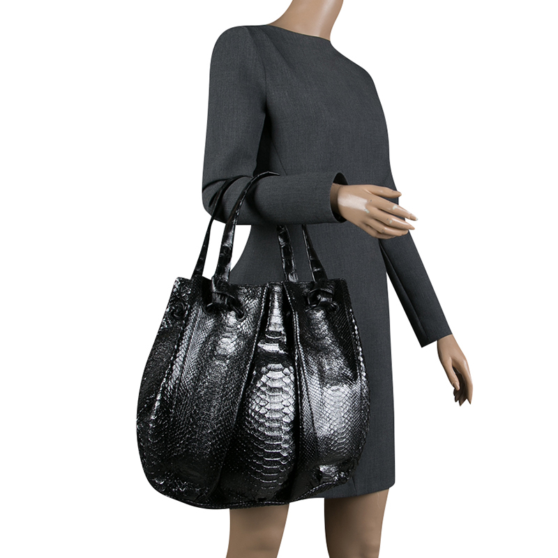 

Nancy Gonzalez Metallic Black Python Tote