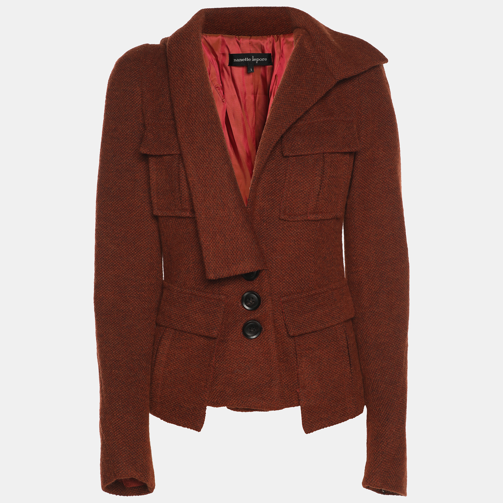 

Nanette Lepore Cinnabar Tweed Removable Hoodie Blazer S, Red