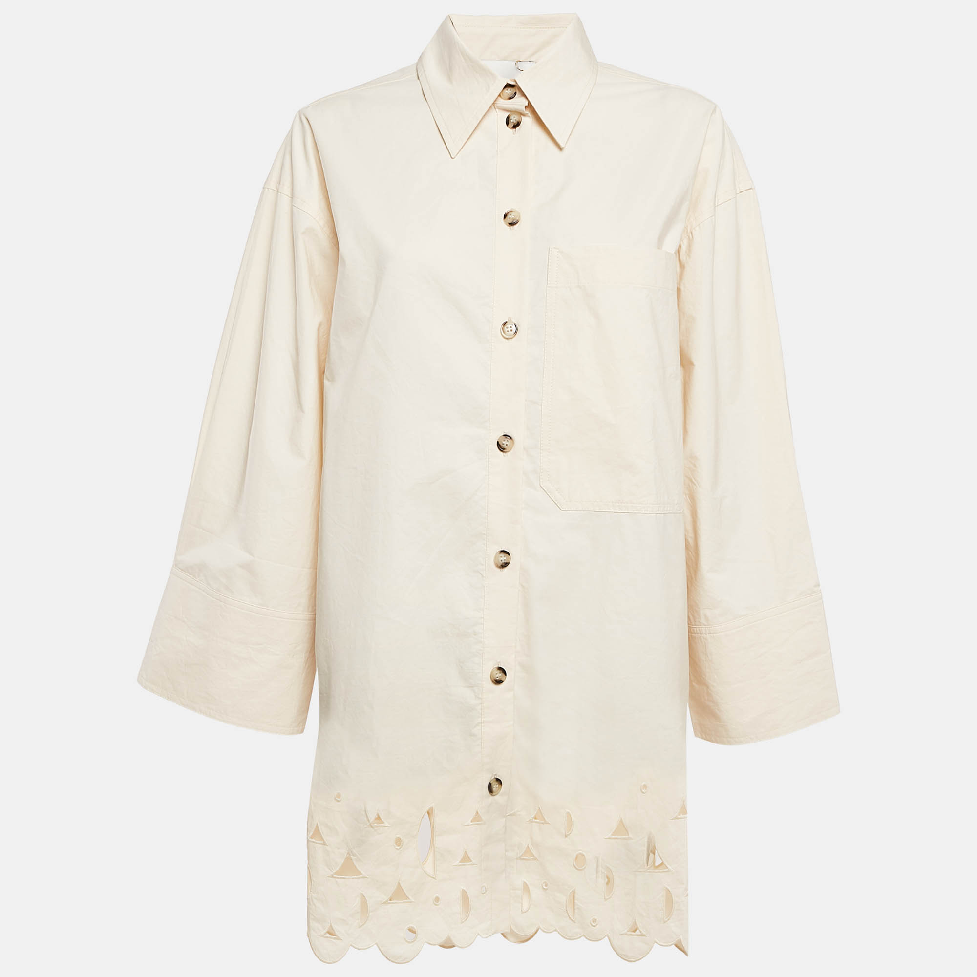 

Nanushka Cream Embroidered Heavy Poplin Sabia Mini Shirt Dress S