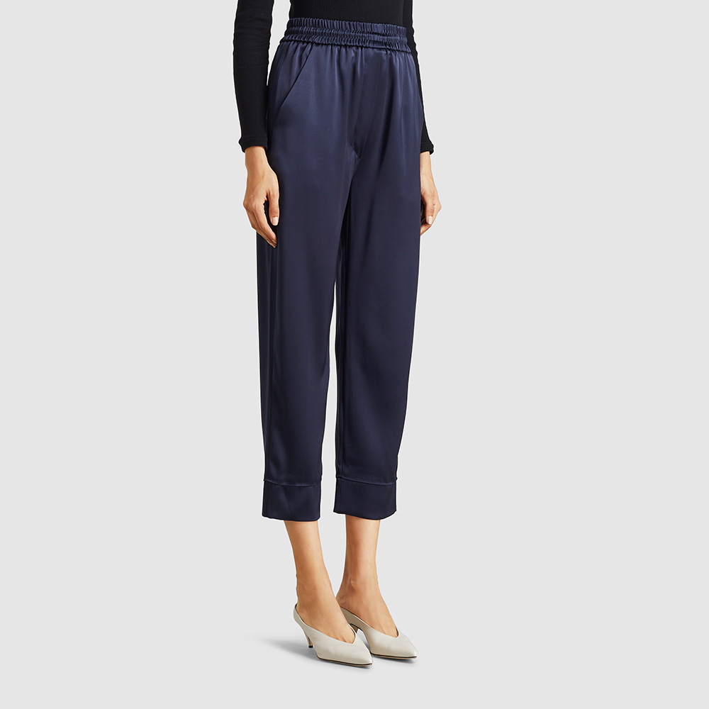 

NANUSHKA Blue Lety Cropped Wide-Leg Satin Trousers