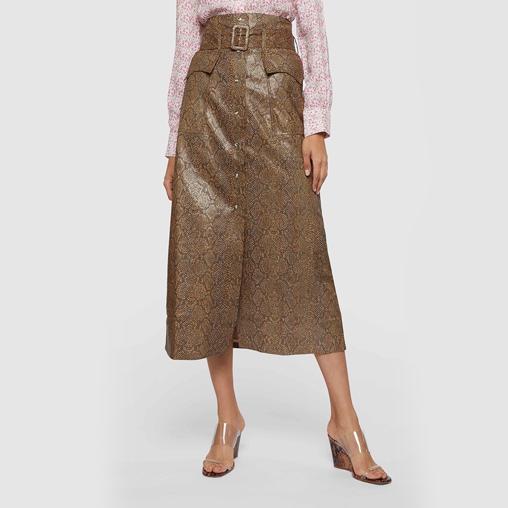 

NANUSHKA Brown Aarohi Python-Print Vegan Leather Midi Skirt