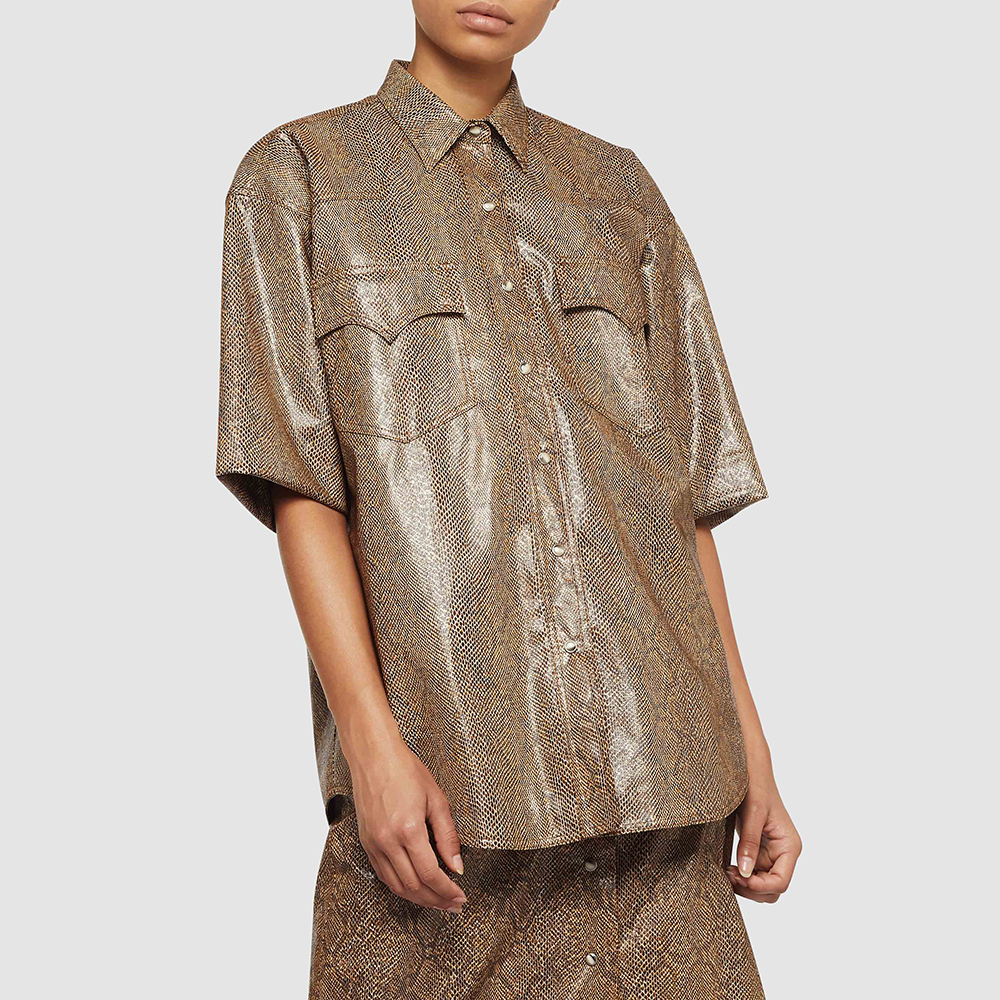 

NANUSHKA Brown Seymour Python-Effect Vegan Leather Shirt