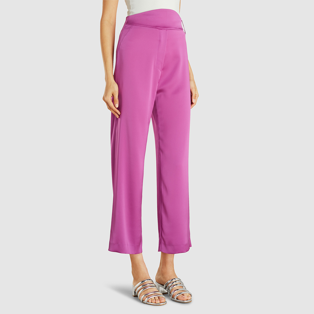 

NANUSHKA Pink Maye Straight-Leg Cropped Silk Trousers