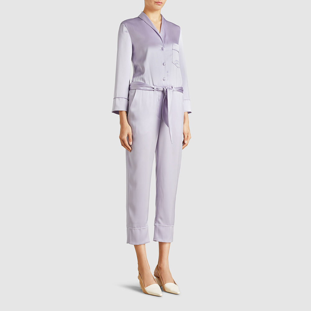 

NANUSHKA Purple Yuma Belted Satin Cropped Jumpsuit