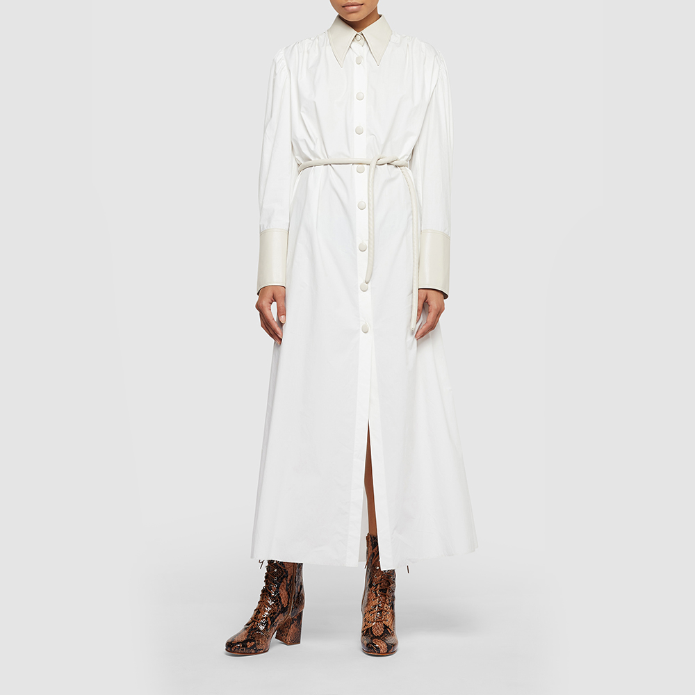 

NANUSHKA White Yoon Vegan Leather and Cotton Belted Dress