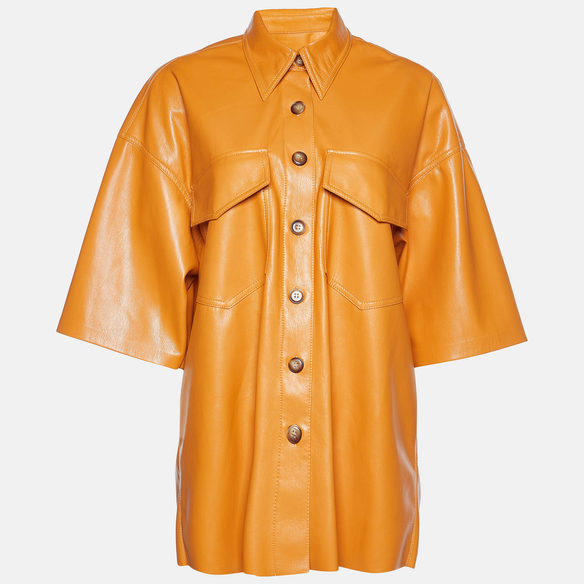 

Nanushka Orange Faux Leather Short Sleeve Shirt