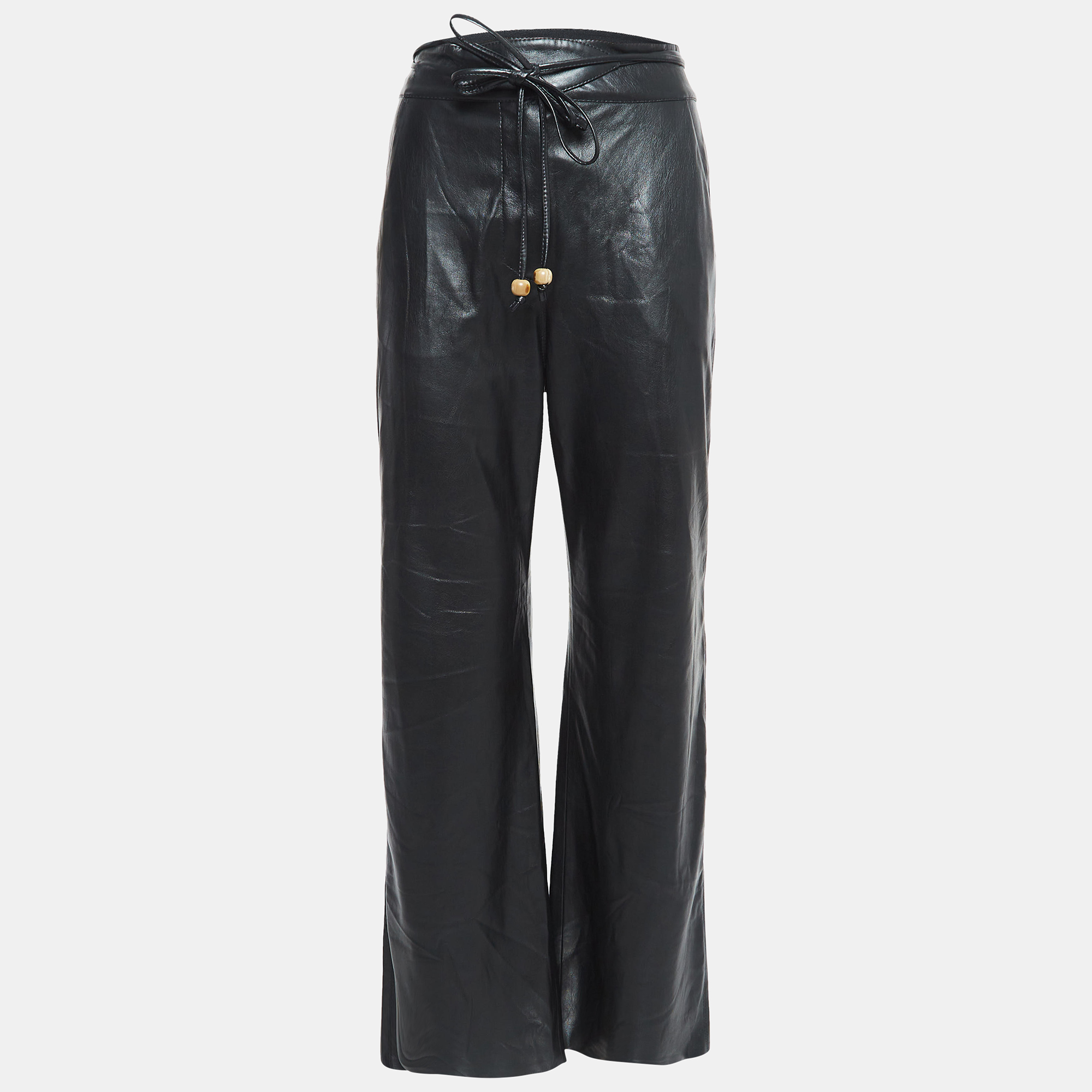 

Nanushka Black Faux Leather Tie-Up Waist Trousers S