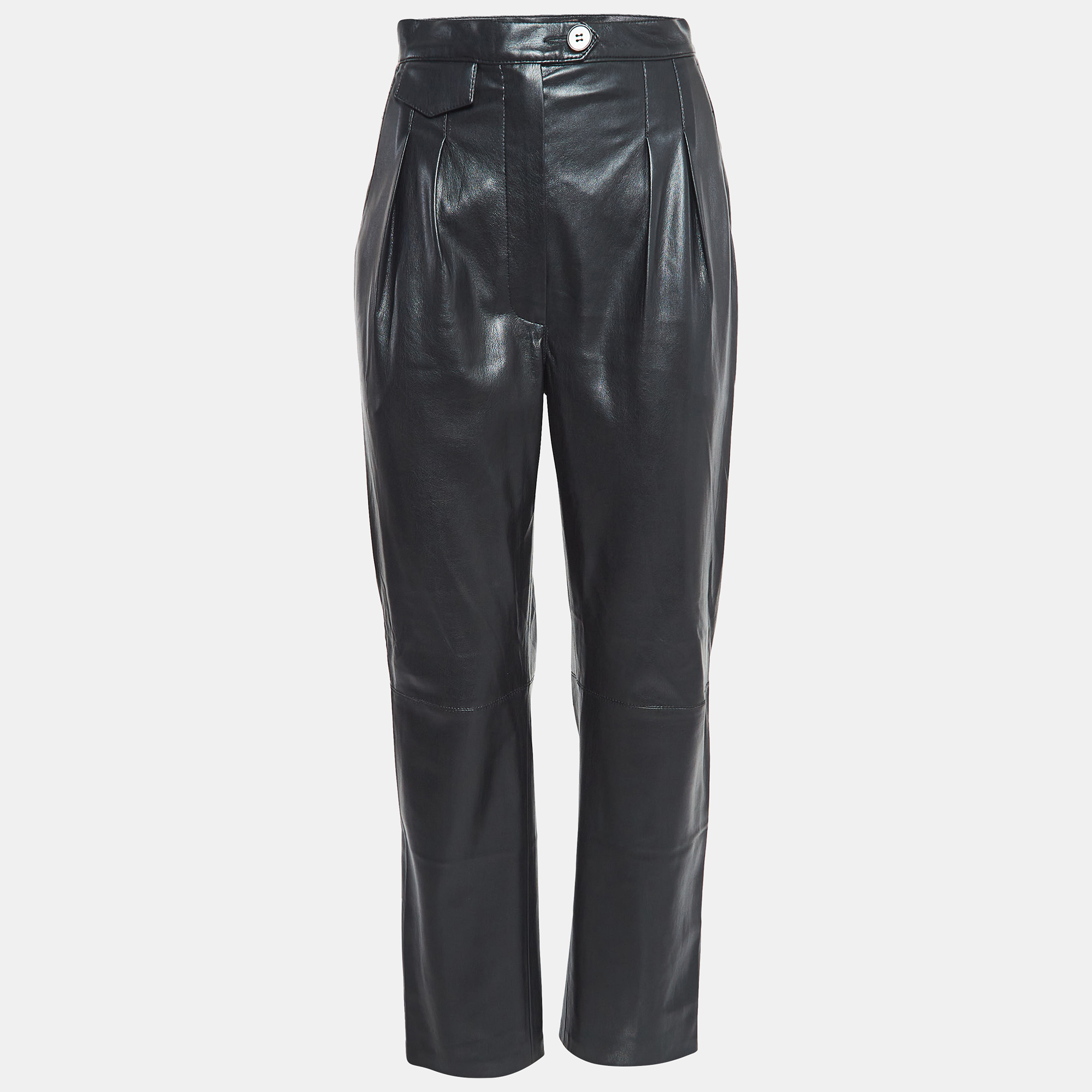 Pre-owned Nanushka Black Faux Leather Pleated Trousers S