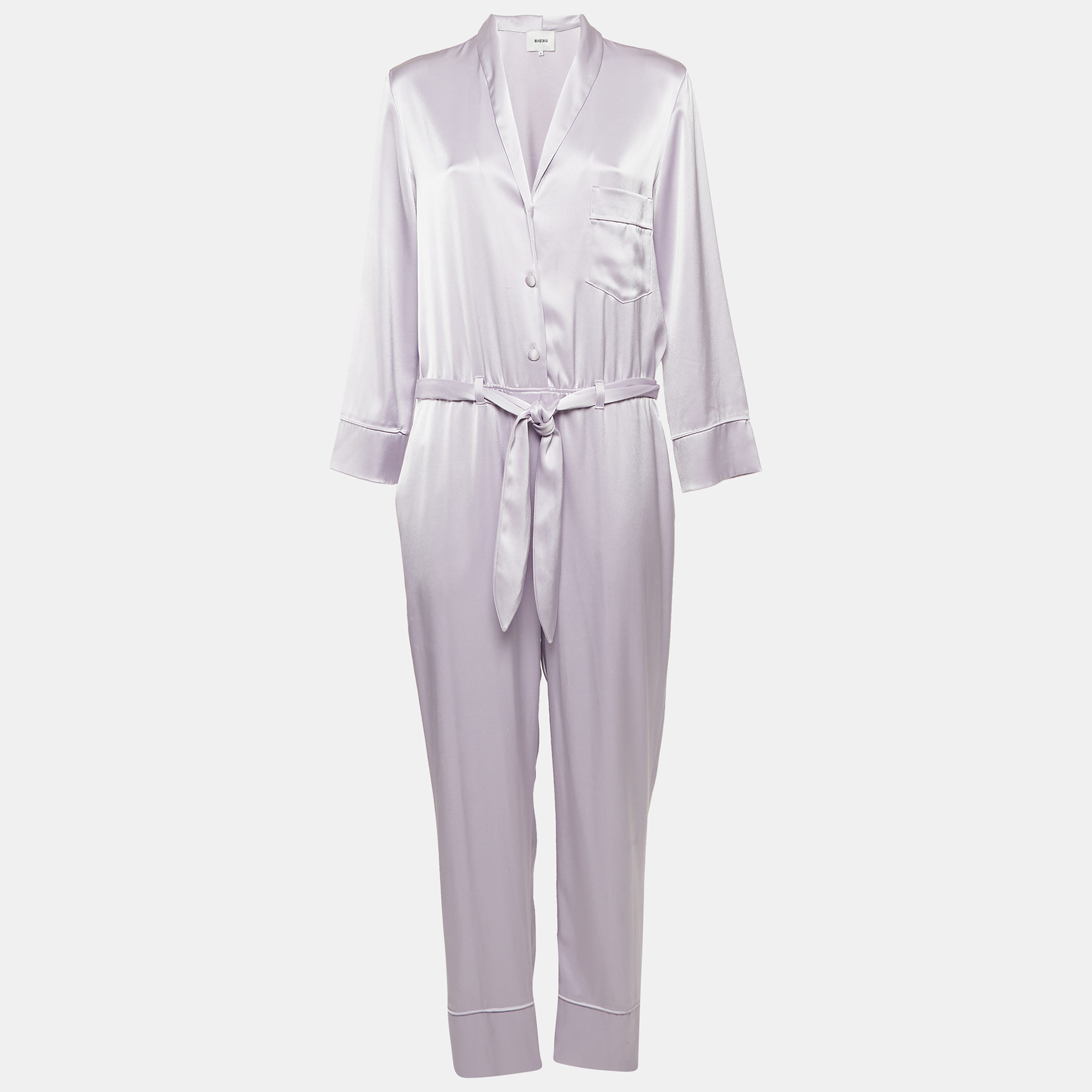 

Nanushka Light Purple Satin Belted Yuma Jumpsuit L