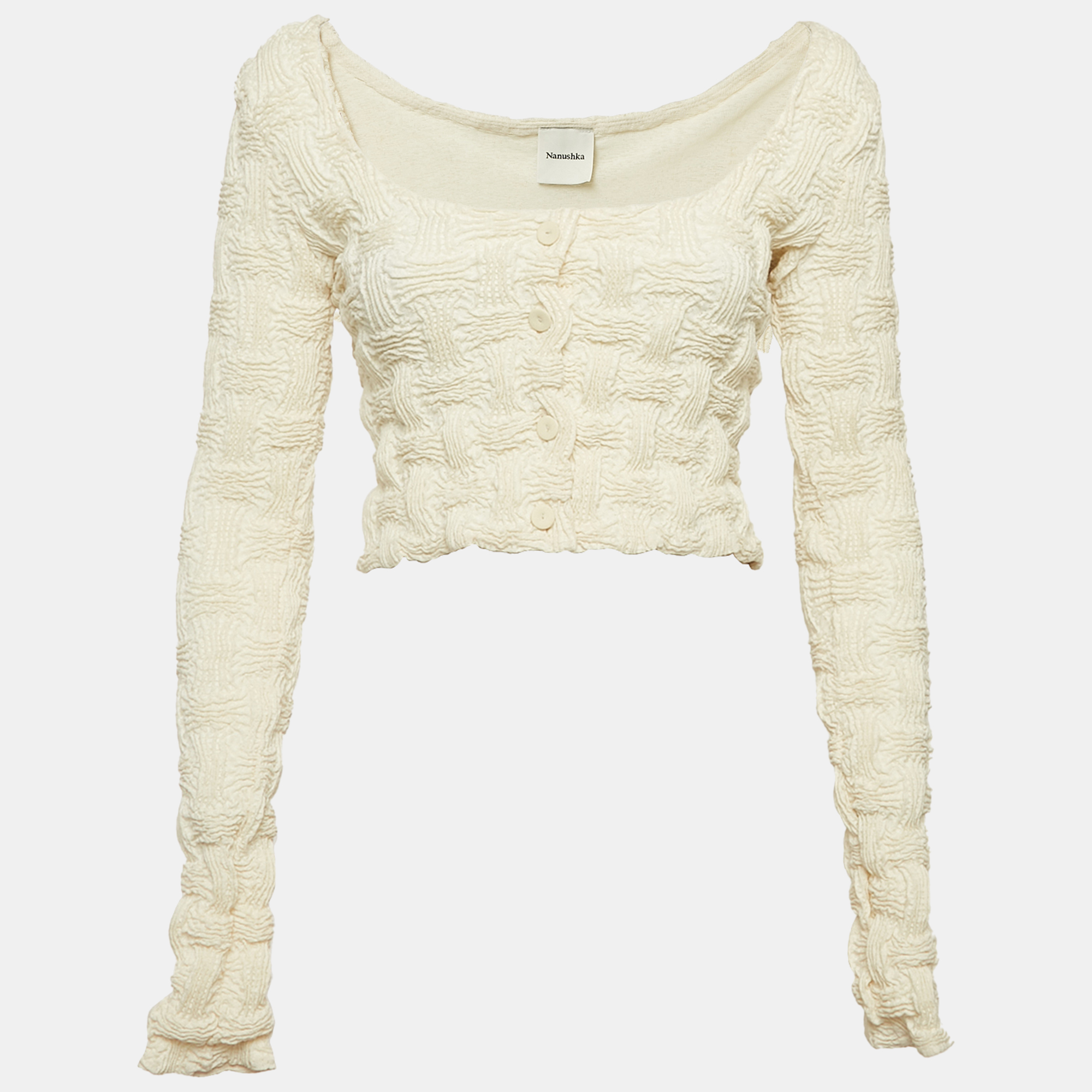 

Nanushka Cream Seersucker Jylan Crop Top XS