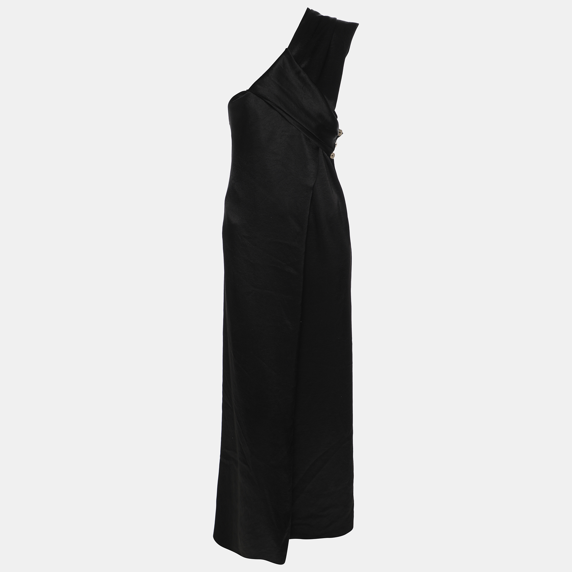 

Nanushka Black Satin Twisted Neck Dress S