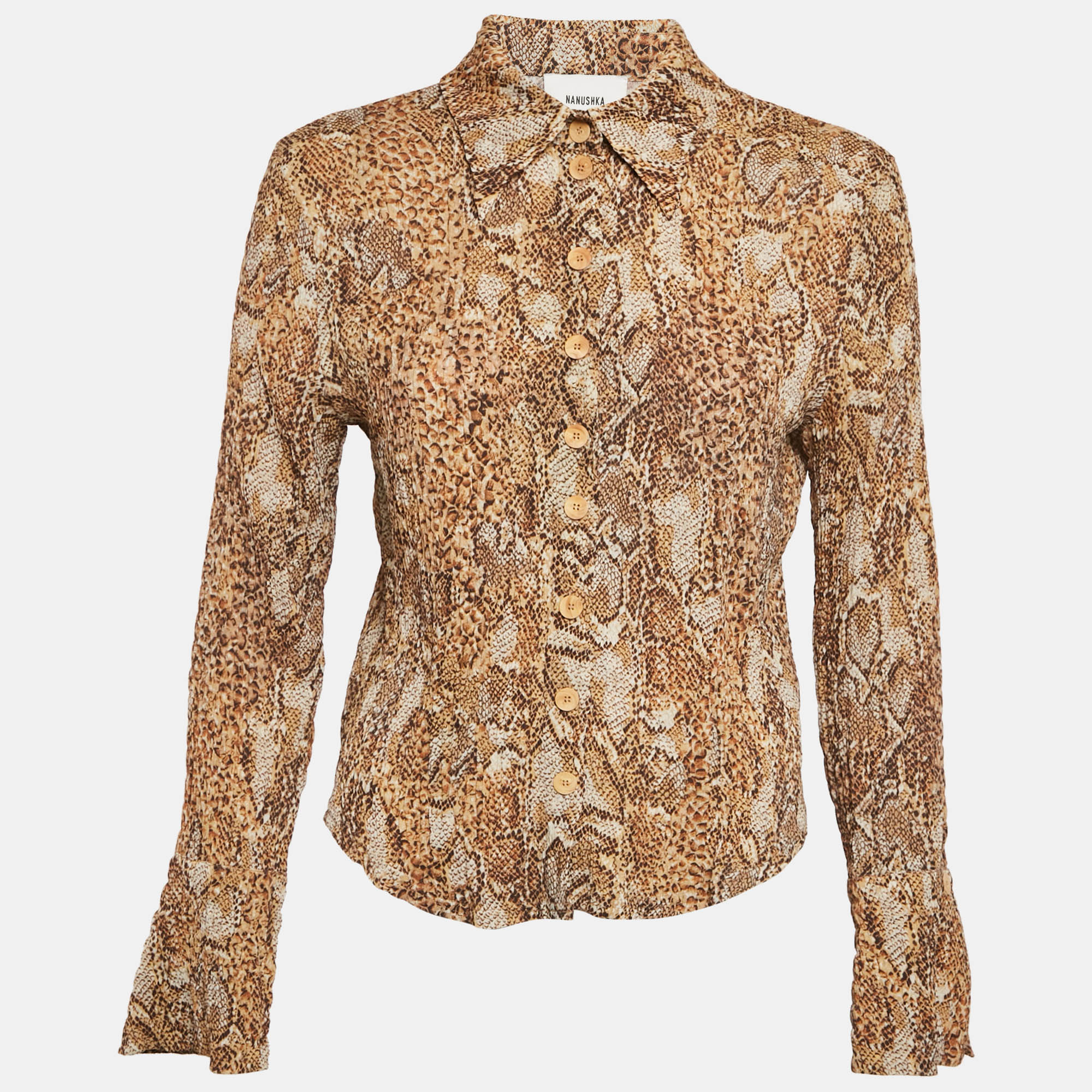 

Nanushka Beige Snakeskin Print Crepe Alena Top S, Brown