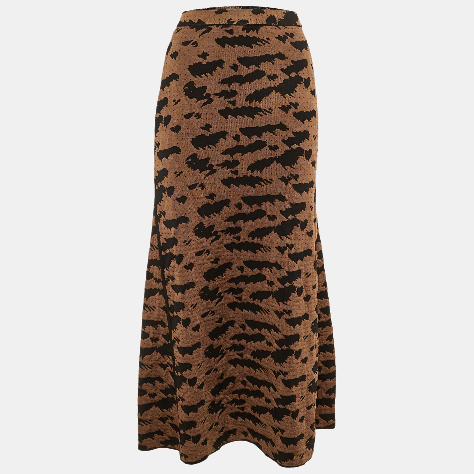 Pre-owned Nanushka Brown /black Patterned Knit Maxi Skirt S