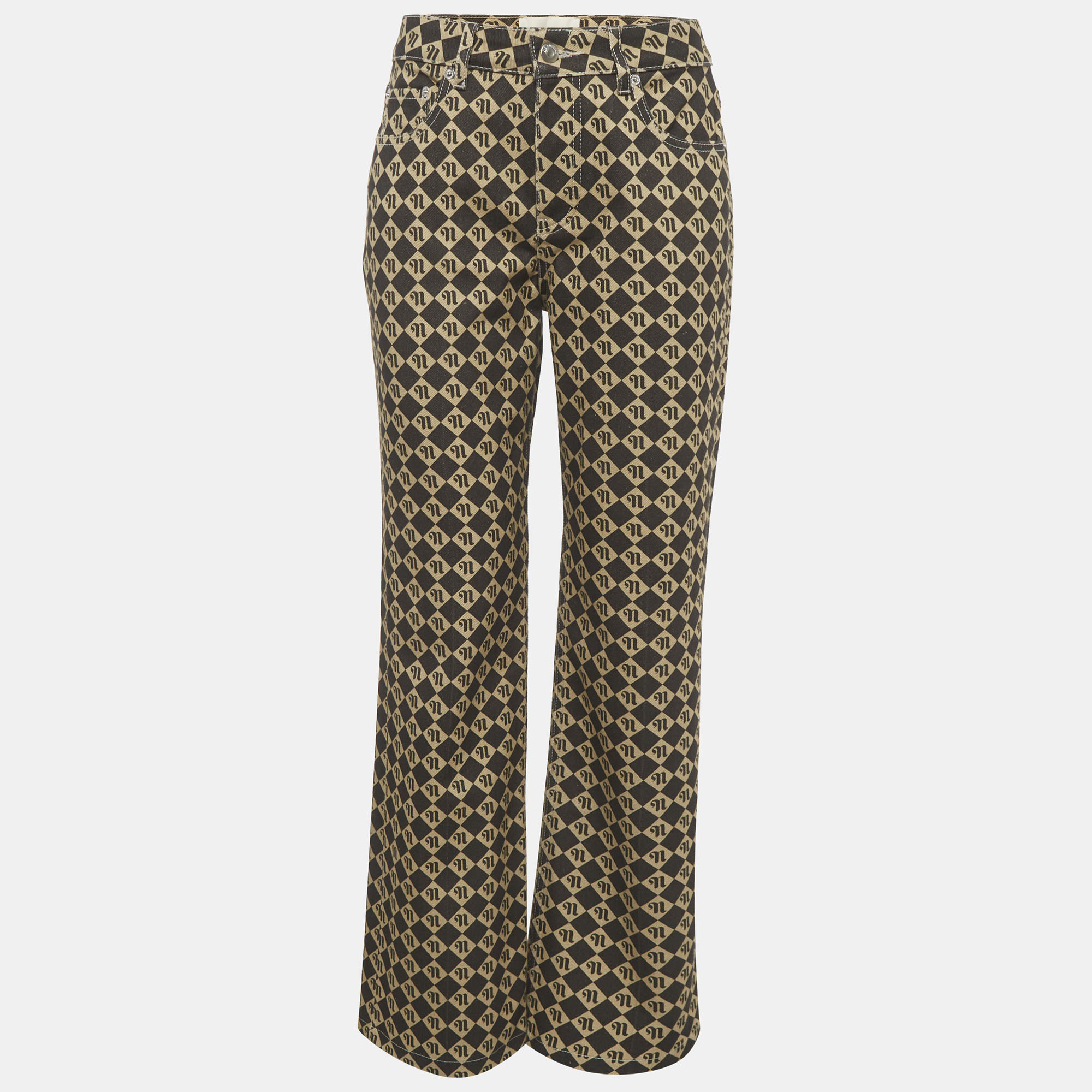 

Nanushka Black /Beige Monogram Denim Basma Jeans S Waist 27"