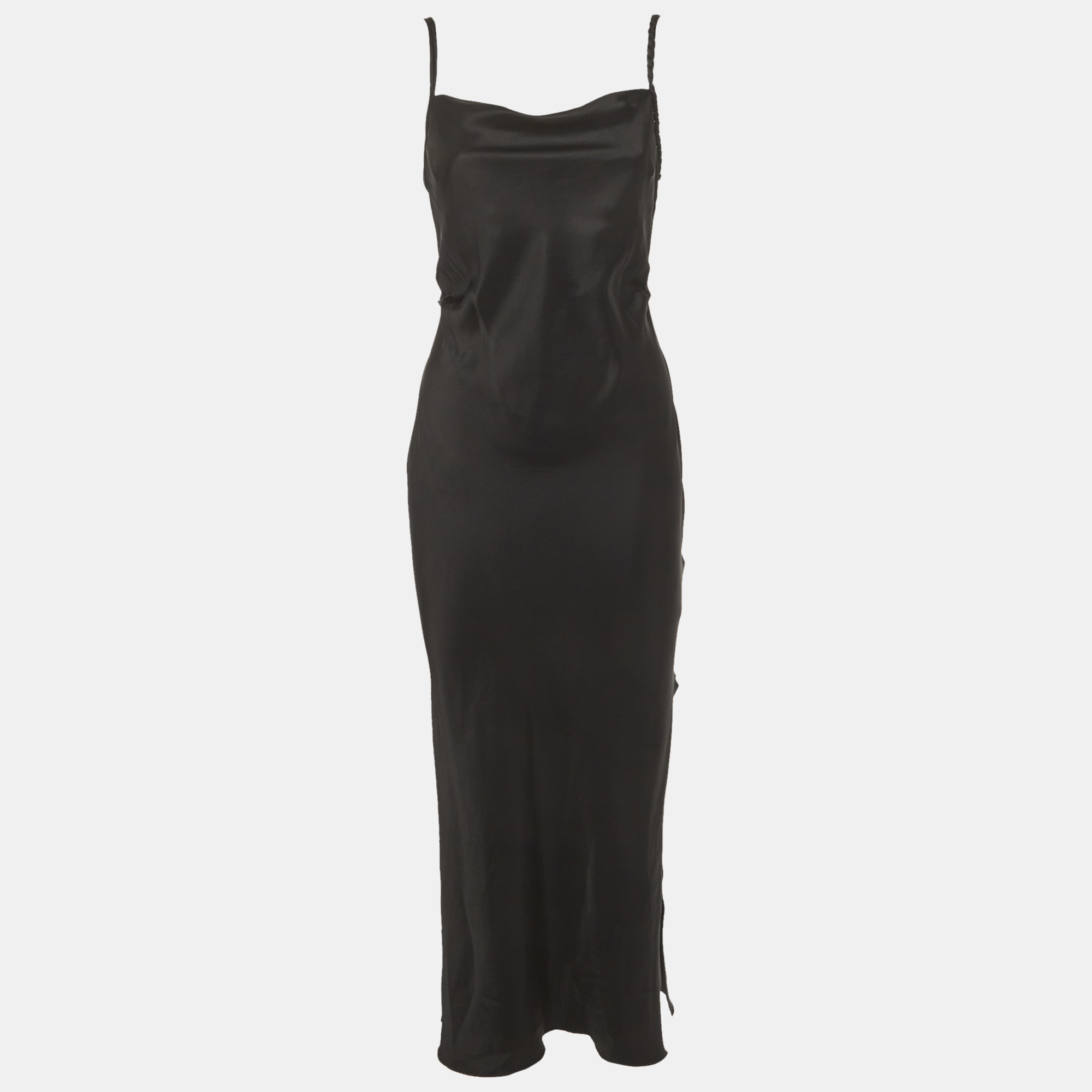 

Nanushka Black Satin Cowl Neck Fiore Midi Dress M