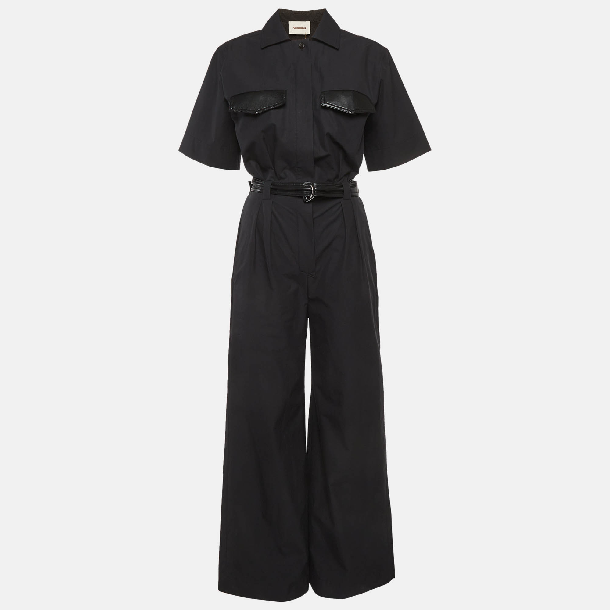 

Nanushka Fabienne Black Cotton Wide Leg Jumpsuit S