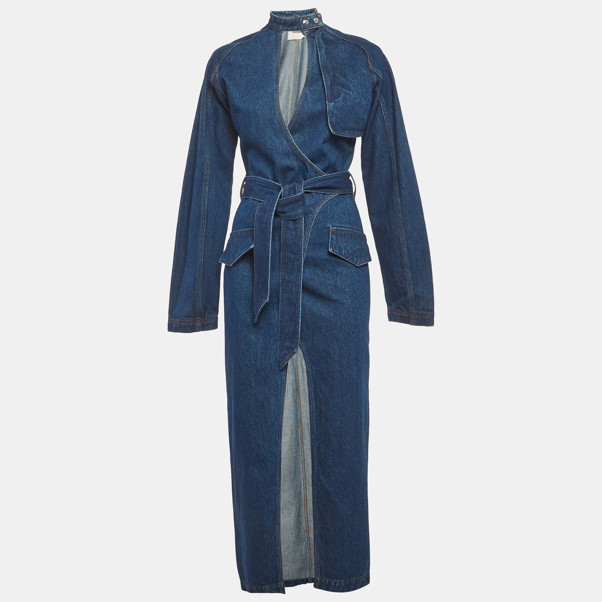 

Nanushka Blue Denim Wrap Maxi Dress XS