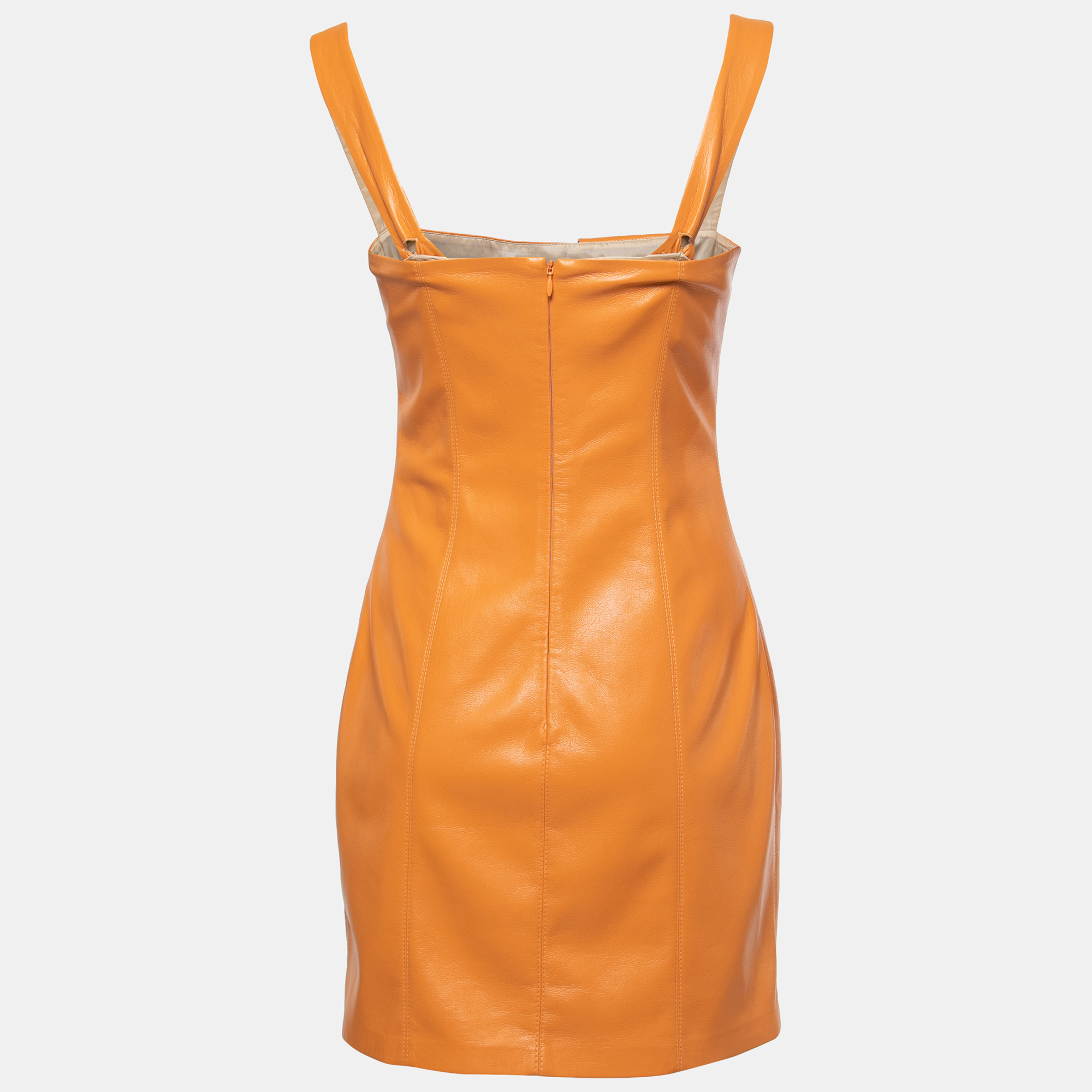 

Nanushka Orange Faux Leather Ruffled Inara Mini Dress