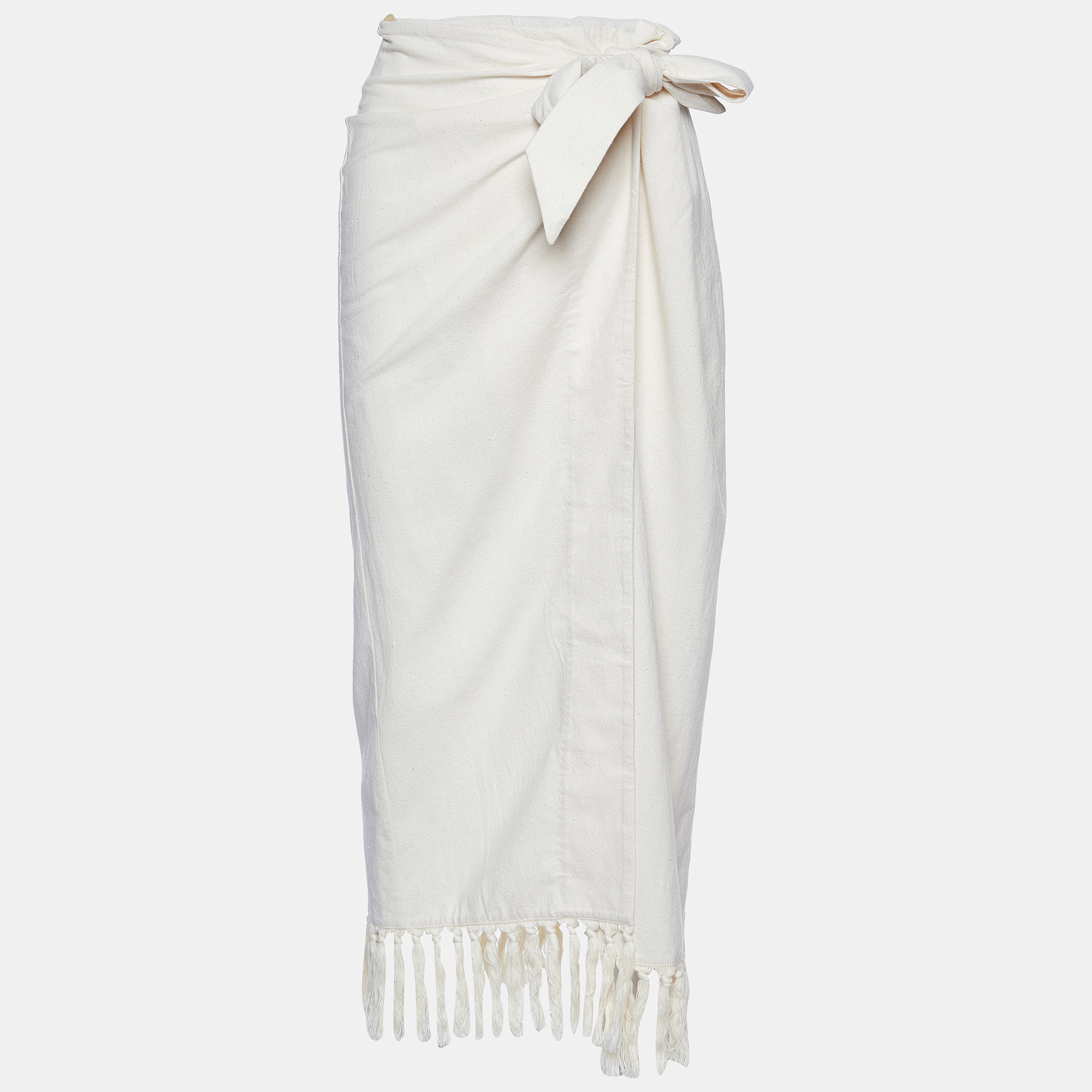 

Nanushka Cream Cotton Randi Fringed Wrap Skirt M