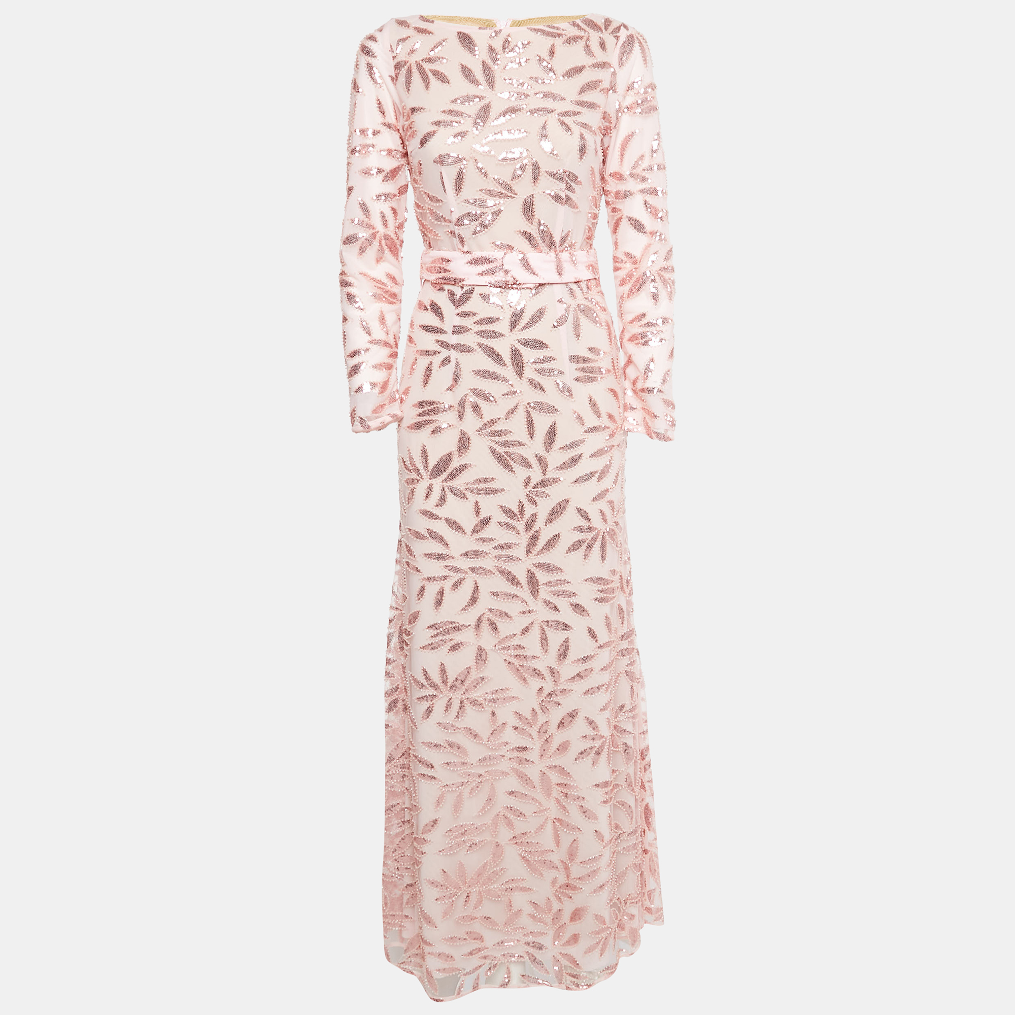 

Narces X Pink Embellished Tulle Full Sleeve Maxi Dress XS