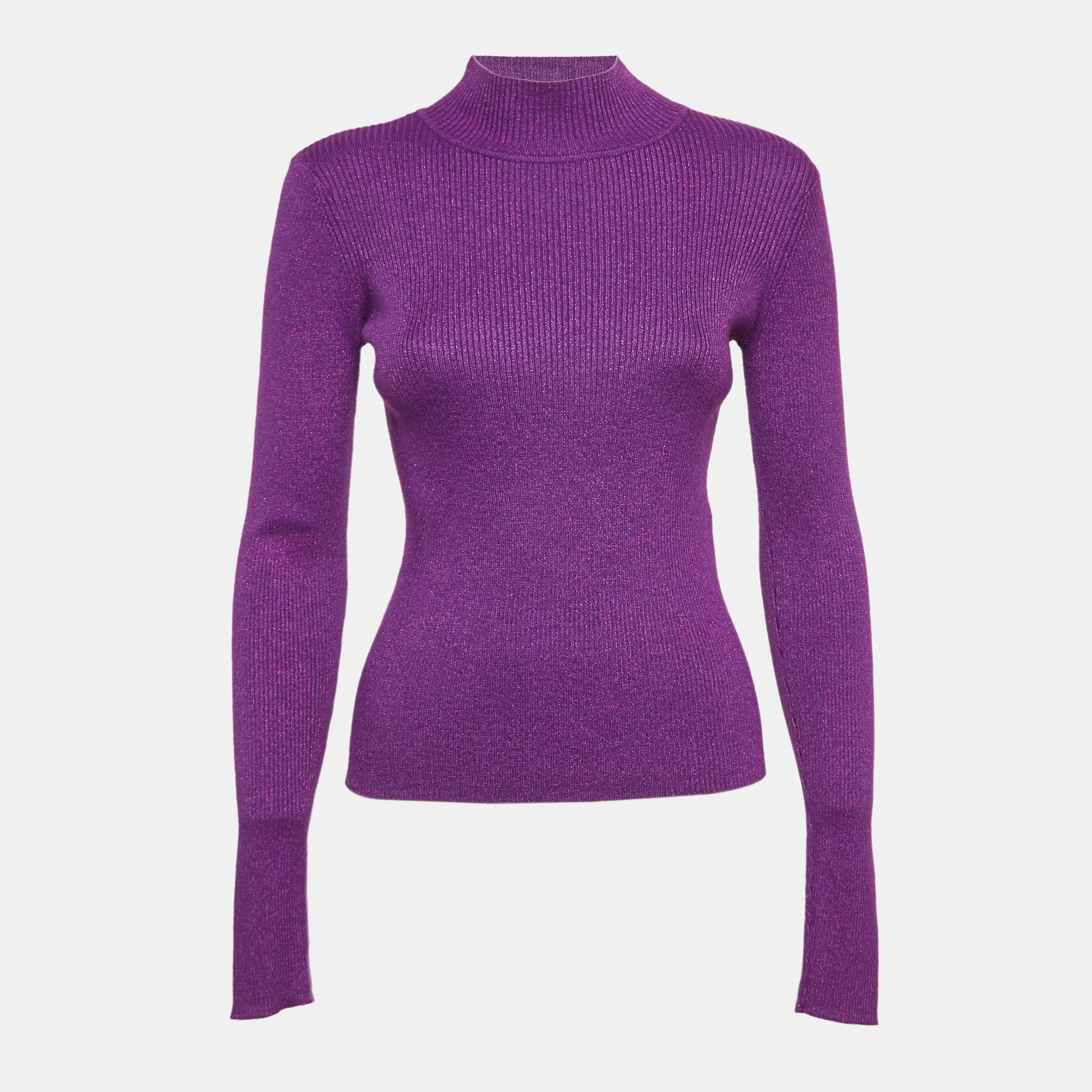 

NBD Purple Lurex Rib Knit High Neck Pullover M