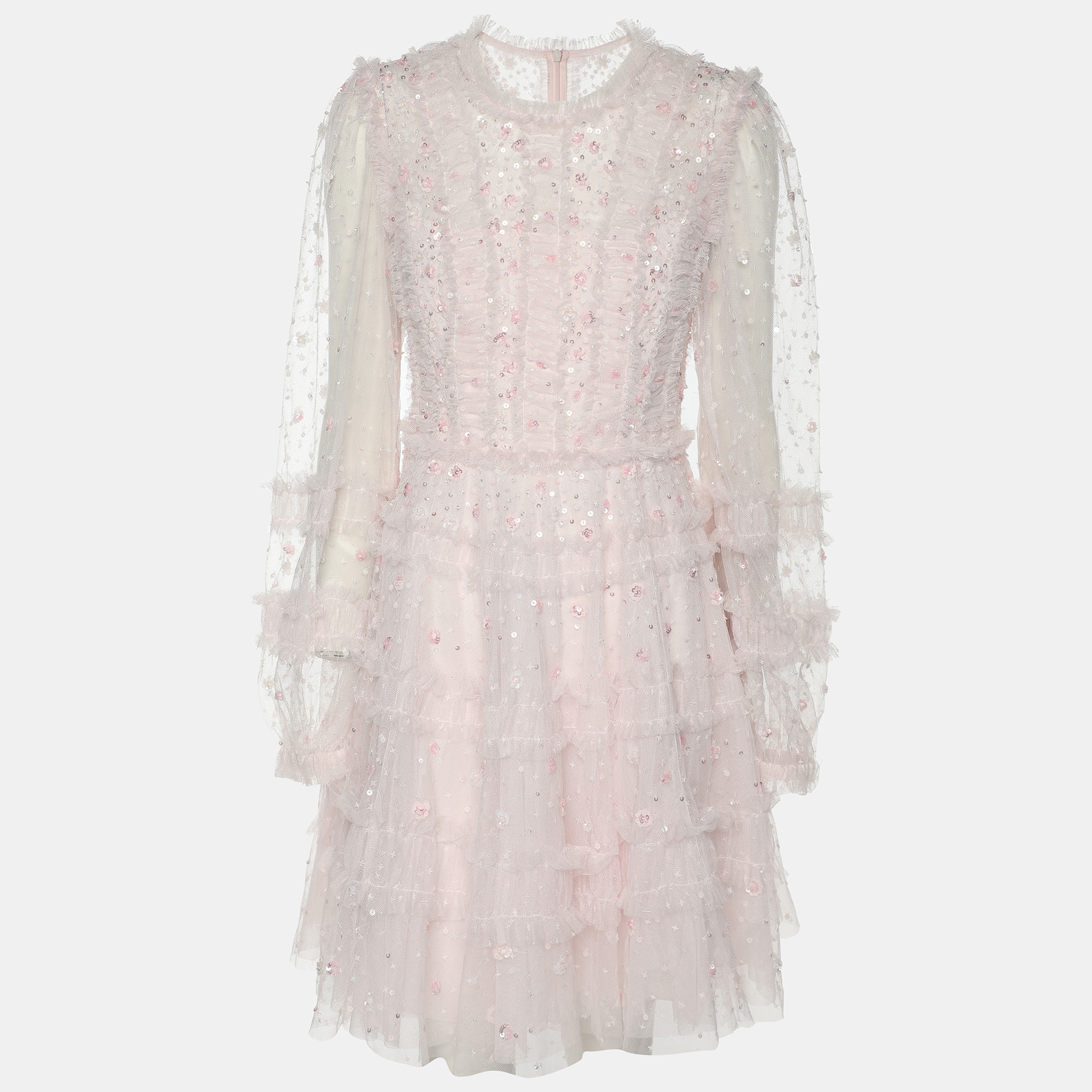 

Needle & Thread Light Pink Mesh Violet Shimmer Micro Mini Dress S