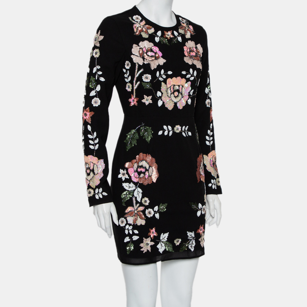 

Needle & Thread Black Crepe Spring Sequin Floral Mini Dress