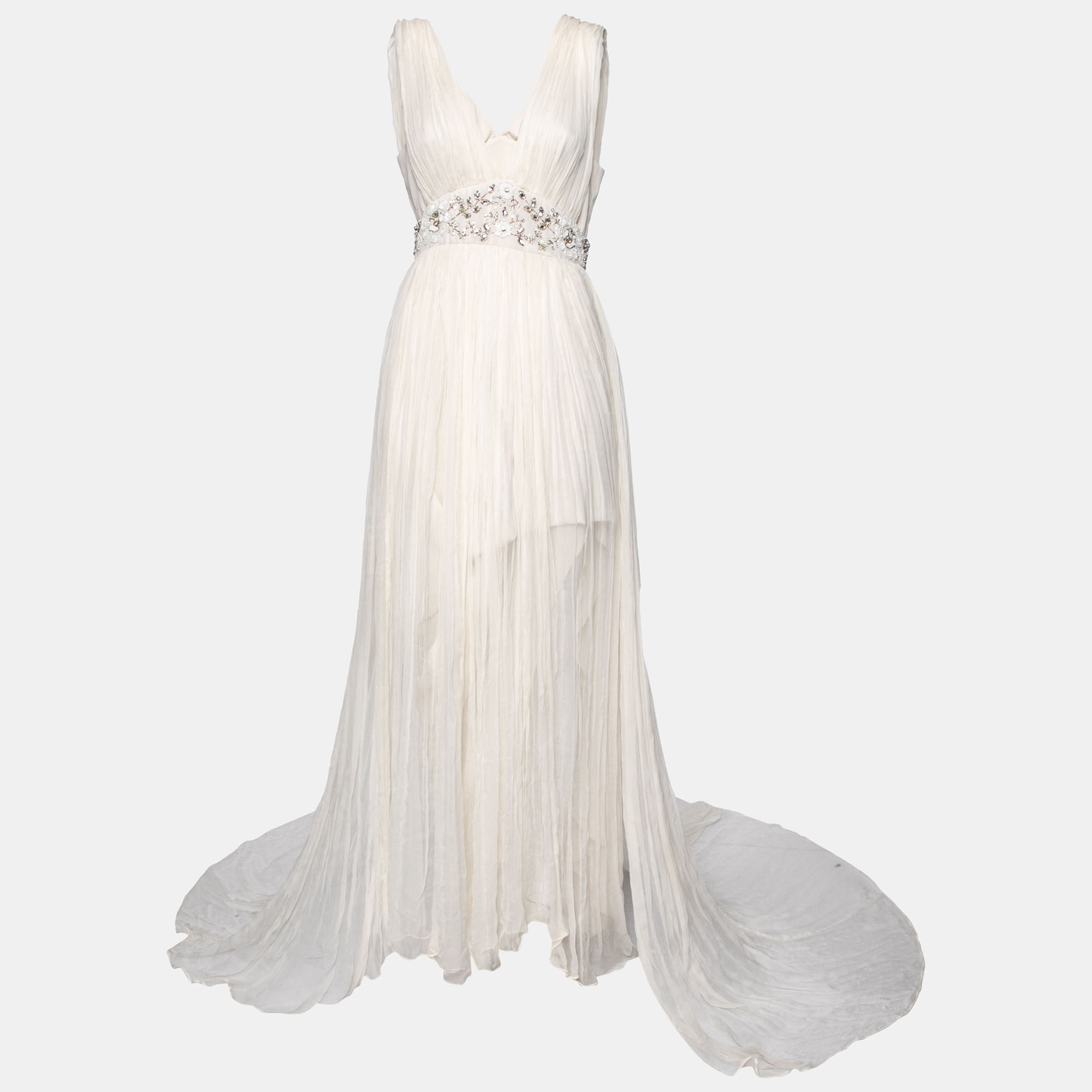 

Needle & Thread White Chiffon Crystal Embellished Plunging Neck Tulle Dress M