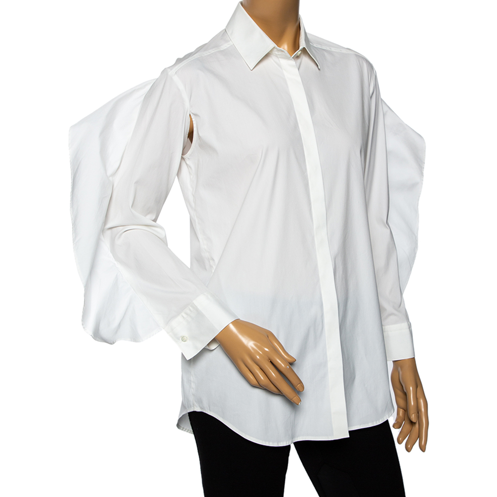 

Neil Barrett White Cotton Ruffled Overlay Sleeve Detailed Masculine Fit Shirt