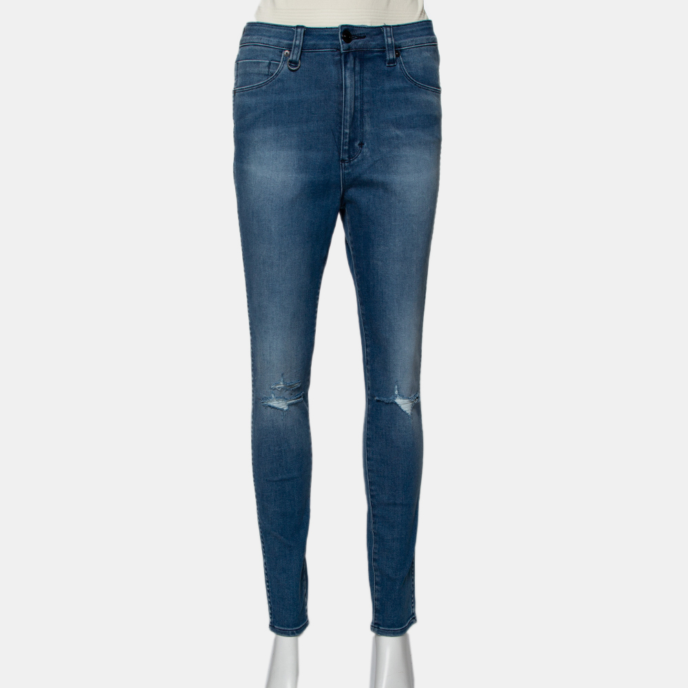 Pre-owned Neuw Blue Denim High Waist Skinny Distressed Marilyn Jeans M
