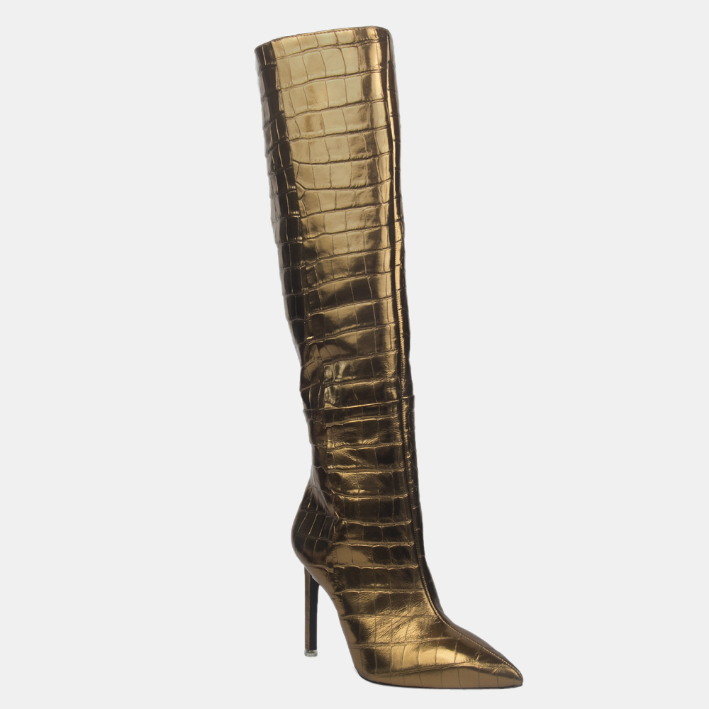 

Black Suede Studio x Caroline Stanbury Bronze Metallic Croc Embossed Leather Taylor Boots Size, Brown