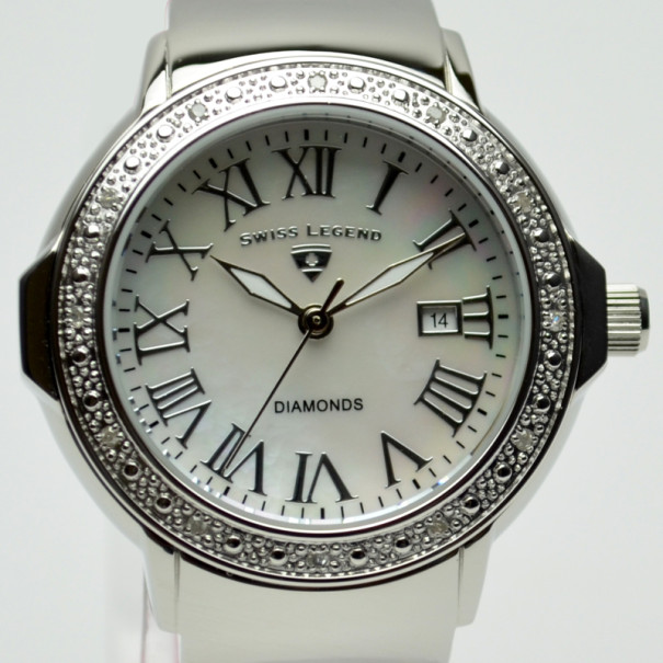 Pre Owned Swiss Legend South Beach Diamonds Pink Ladies Wristwatch 35 MM