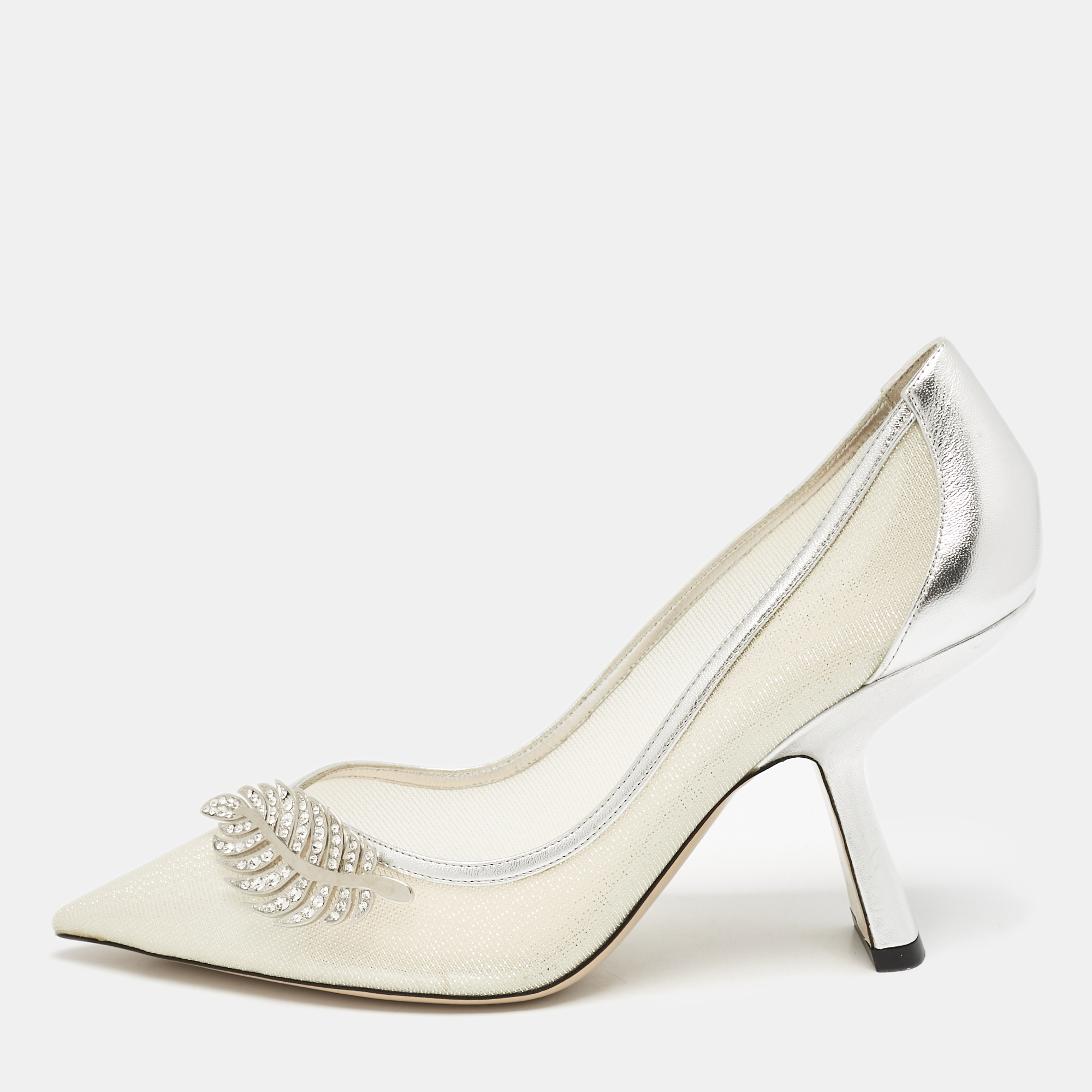 

Nicholas Kirkwood Silver Leather and Mesh Monstera Pumps Size