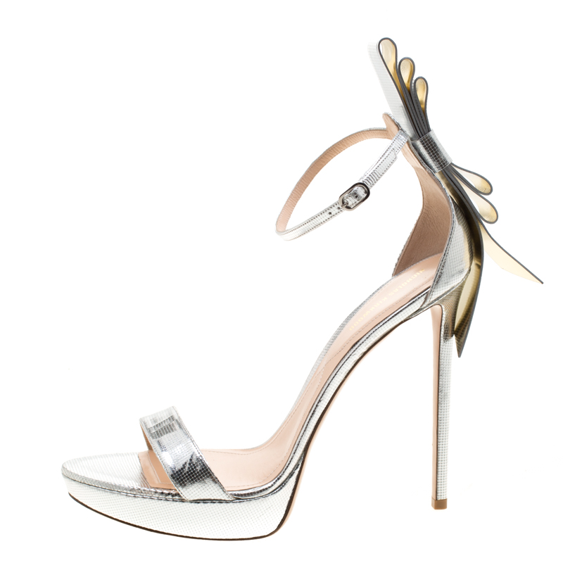 

Nicholas Kirkwood Metallic Silver Textured Leather Faye Platform Open Toe Sandals Size