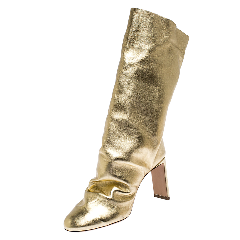 Pre-owned Nicholas Kirkwood Metallic Gold Leather D'arcy Ruched Ankle Boots Size 38.5