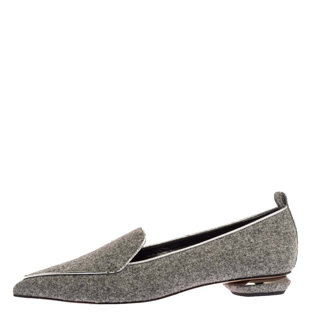 

Nicholas Kirkwood Grey Felt Fabric Beya Pointed Toe Flats Size