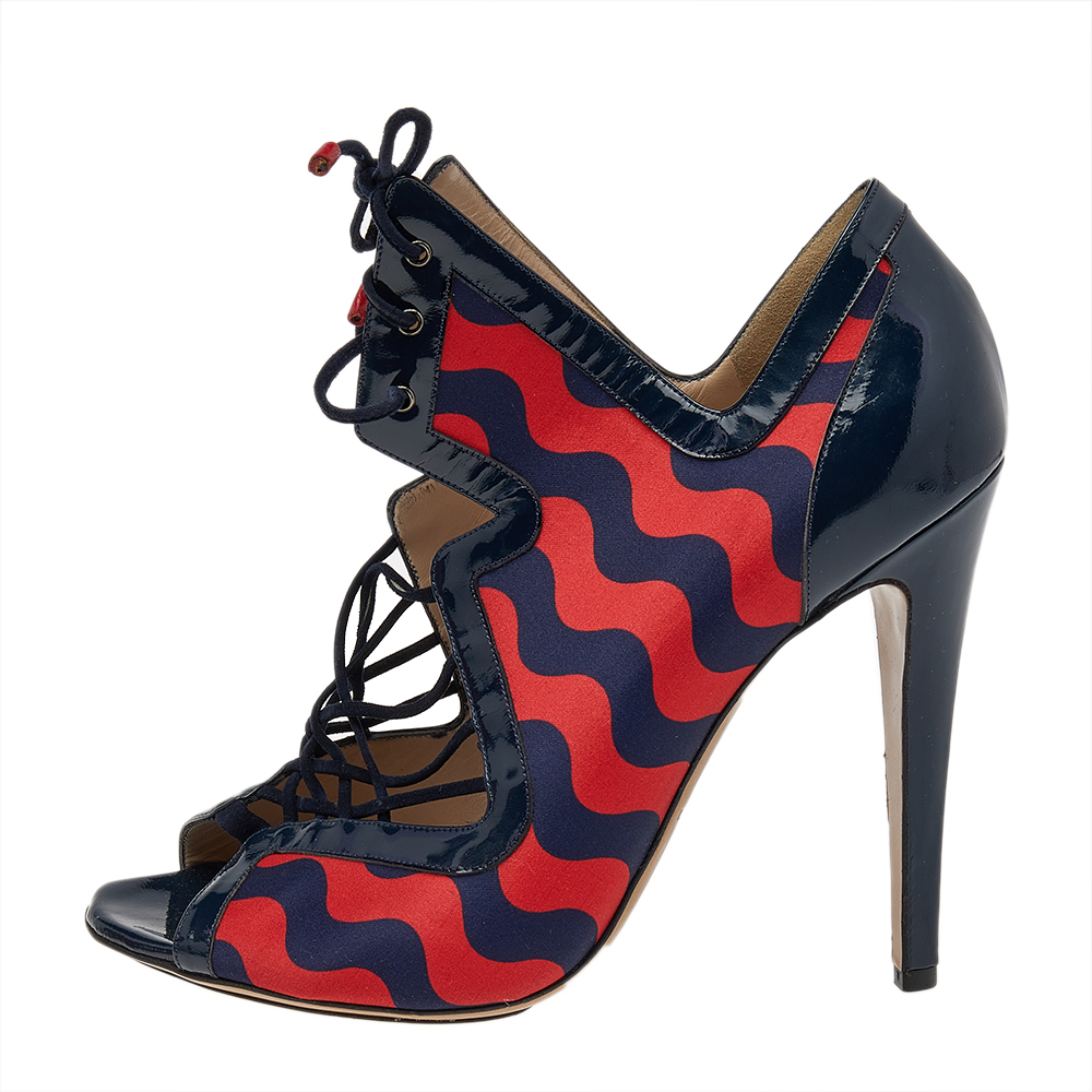 

Nicholas Kirkwood Multicolor Canvas And Patent Leather Cut Out Strappy Sandals Size