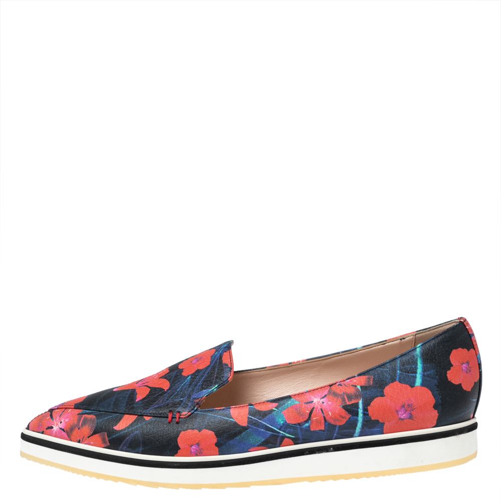 

Nicholas Kirkwood Multicolor Floral Print Faux Leather Alona Pointed Toe Loafers Size